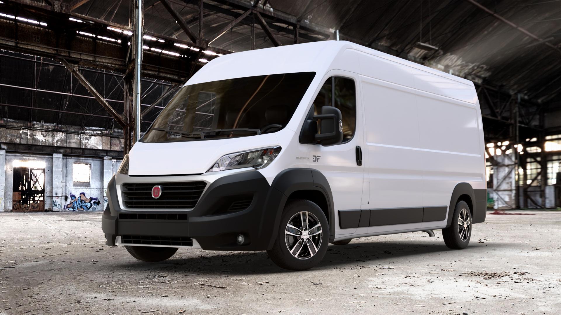 AUTEC Quantro Schwarz poliert Felge mit Reifen in 17Zoll Alufelge auf weissem Fiat Ducato Kasten Typ 250 Facelift 2,0l D 85kW 115 Multijet (116 PS) 2,3l 110kW 150 (150 130kW 180 (177 96kW 130 (131 ⬇️ mit 15mm Tieferlegung ⬇️ Old Industrial Hall_max_7000mm_2024 Frontansicht_1