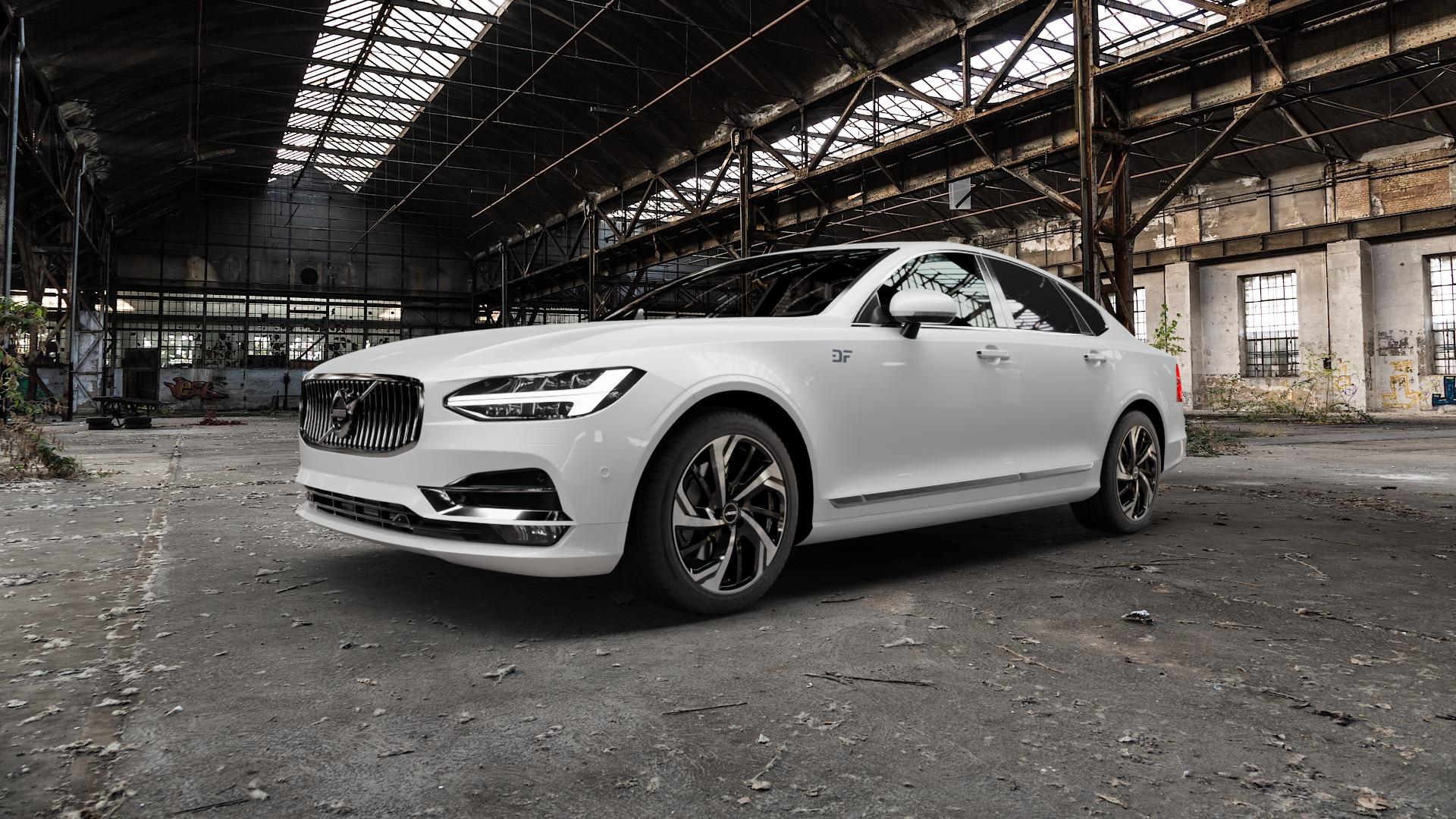AUTEC Rixon Schwarz poliert Felge mit Reifen in 18Zoll Winterfelge Alufelge auf weissem Volvo S90 II Typ P ⬇️ mit 15mm Tieferlegung ⬇️ Old Industrial Hall_max5000mm_2022 Frontansicht_1