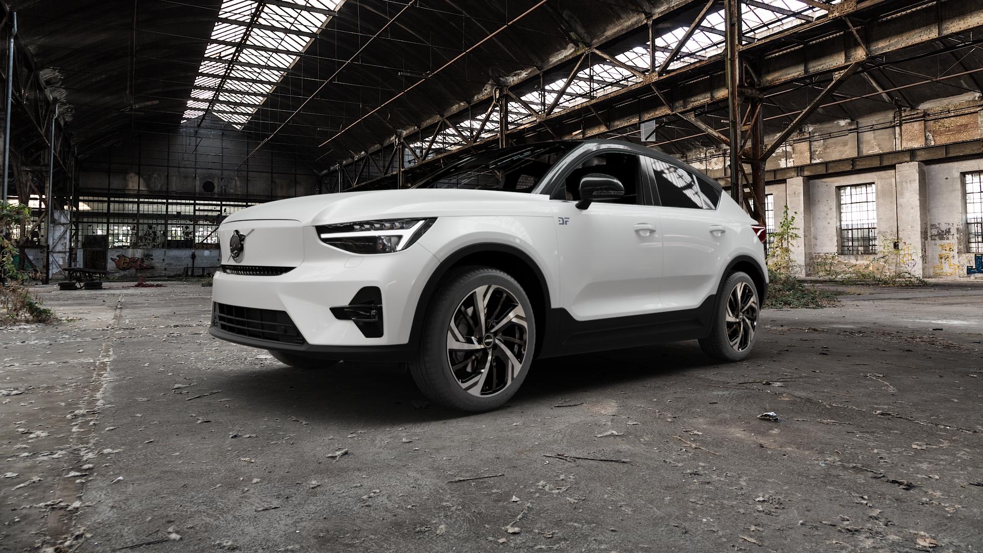 AUTEC Rixon Schwarz poliert Felge mit Reifen in 19Zoll Winterfelge Alufelge auf weissem Volvo C40 Typ X ⬇️ mit 15mm Tieferlegung ⬇️ Old Industrial Hall_max5000mm_2022 Frontansicht_1