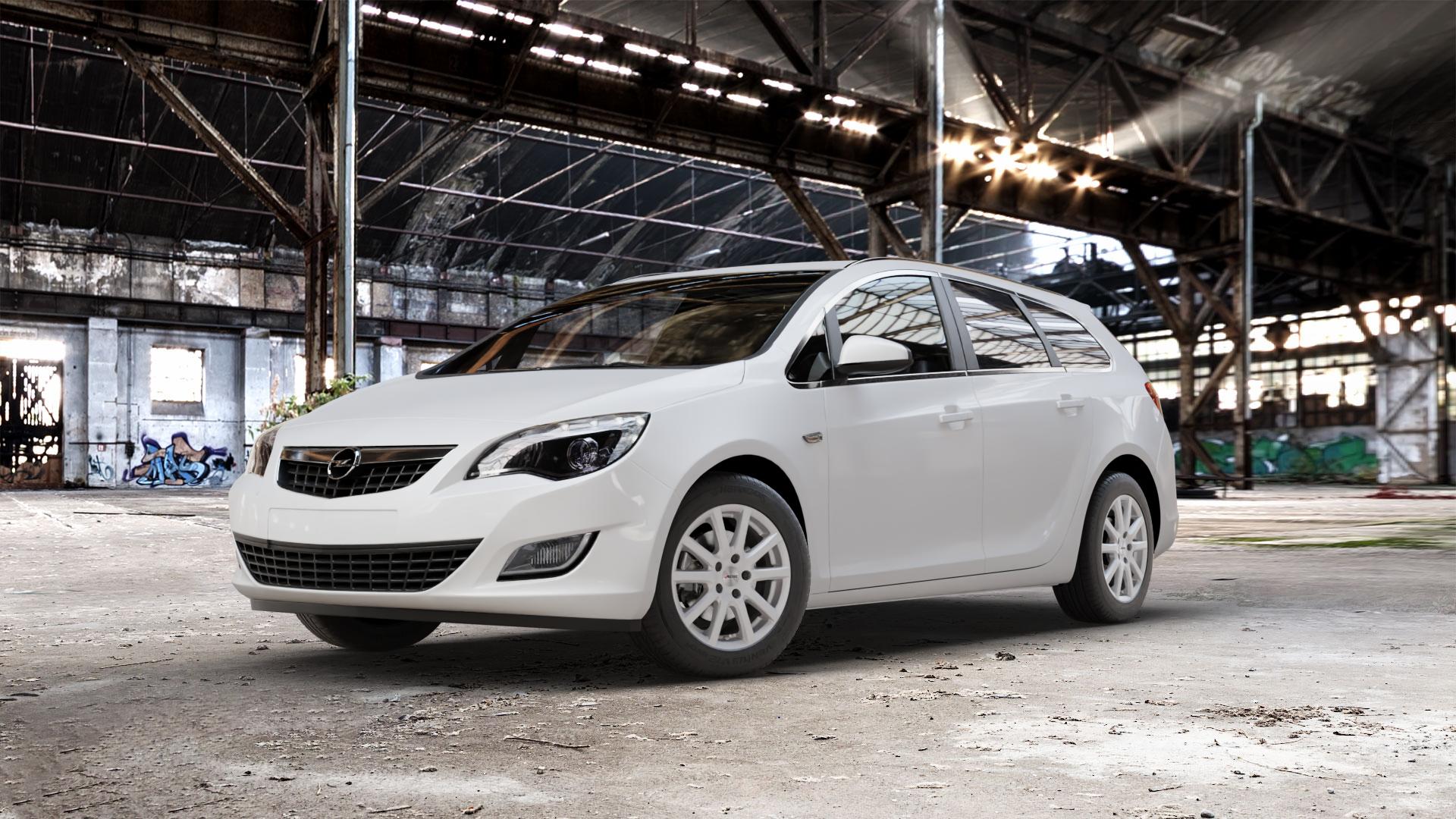 AUTEC Skandic Brillantsilber Felge mit Reifen in 16Zoll Winterfelge Alufelge auf weissem Opel Astra J Sports Tourer Typ P-J/SW Facelift ⬇️ mit 15mm Tieferlegung ⬇️ Old Industrial Hall_max_5300mm_2024 Frontansicht_1