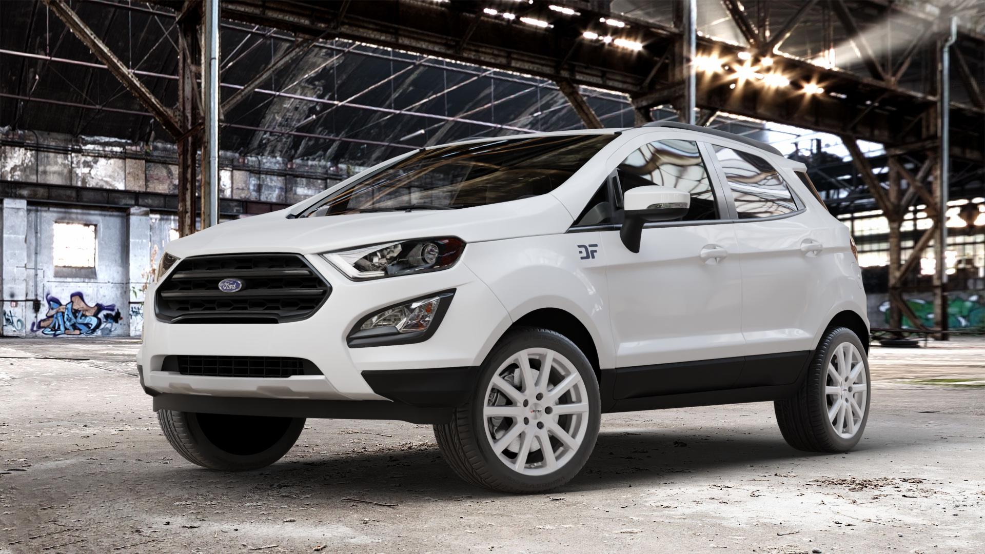 AUTEC Skandic Brillantsilber Felge mit Reifen in 17Zoll Winterfelge Alufelge auf weissem Ford EcoSport Typ JK8 Facelift ⬇️ mit 15mm Tieferlegung ⬇️ Old Industrial Hall_max_4400mm_2024 Frontansicht_1