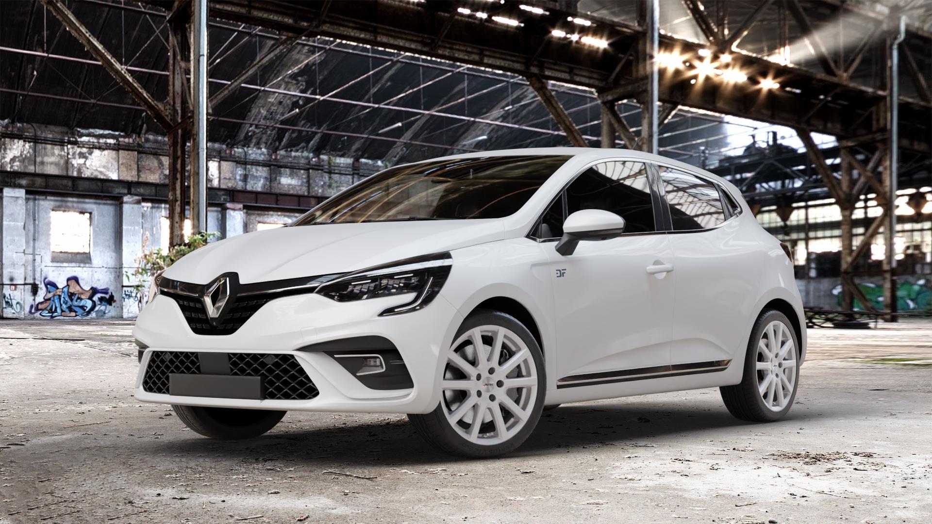 AUTEC Skandic Brillantsilber Felge mit Reifen in 17Zoll Winterfelge Alufelge auf weissem Renault Clio V Typ RJA ⬇️ mit 15mm Tieferlegung ⬇️ Old Industrial Hall_max_4400mm_2024 Frontansicht_1