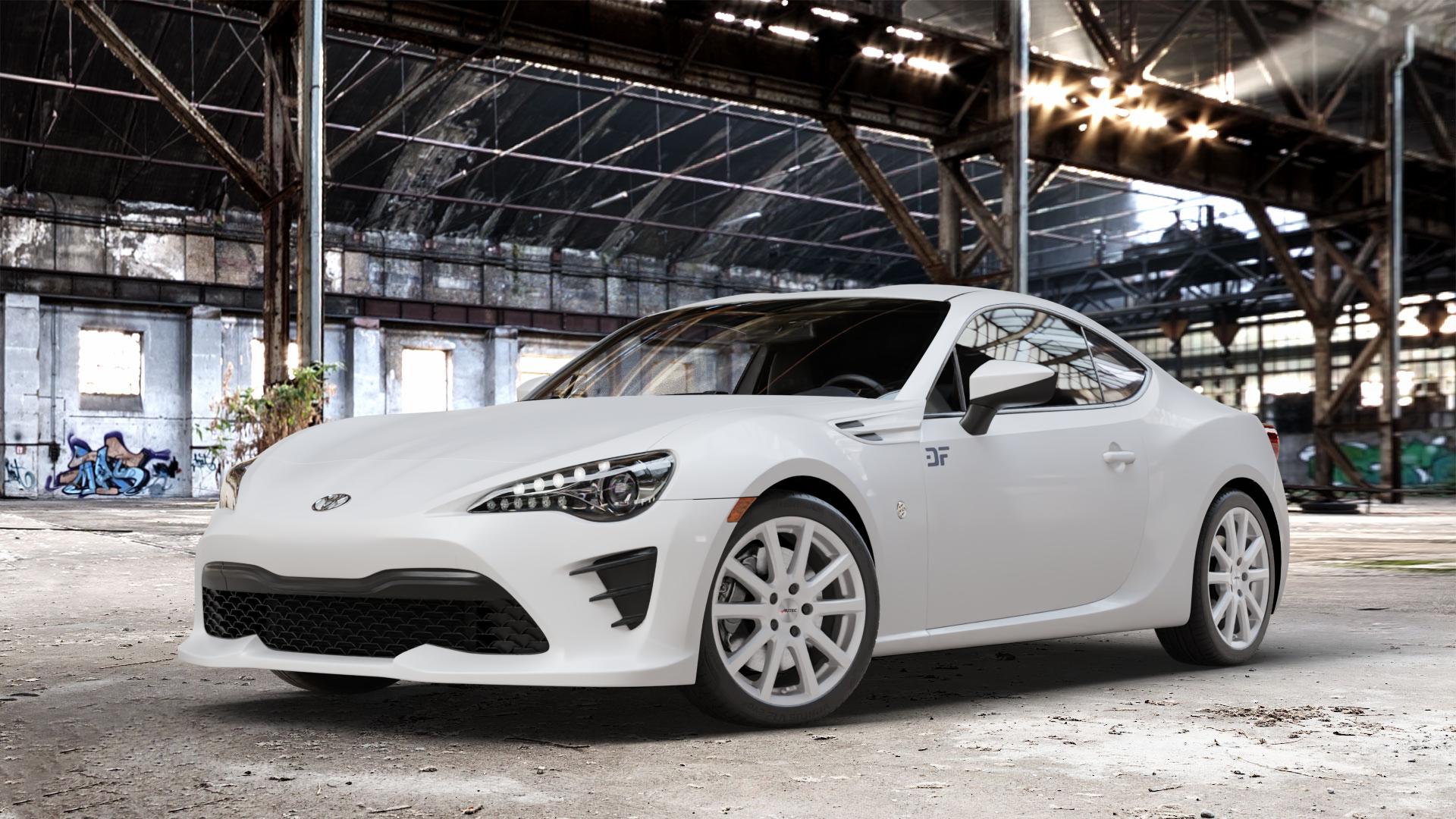 AUTEC Skandic Brillantsilber Felge mit Reifen in 17Zoll Winterfelge Alufelge auf weissem Toyota GT86 Typ GC/GF ZN Facelift ⬇️ mit 15mm Tieferlegung ⬇️ Old Industrial Hall_max_4400mm_2024 Frontansicht_1