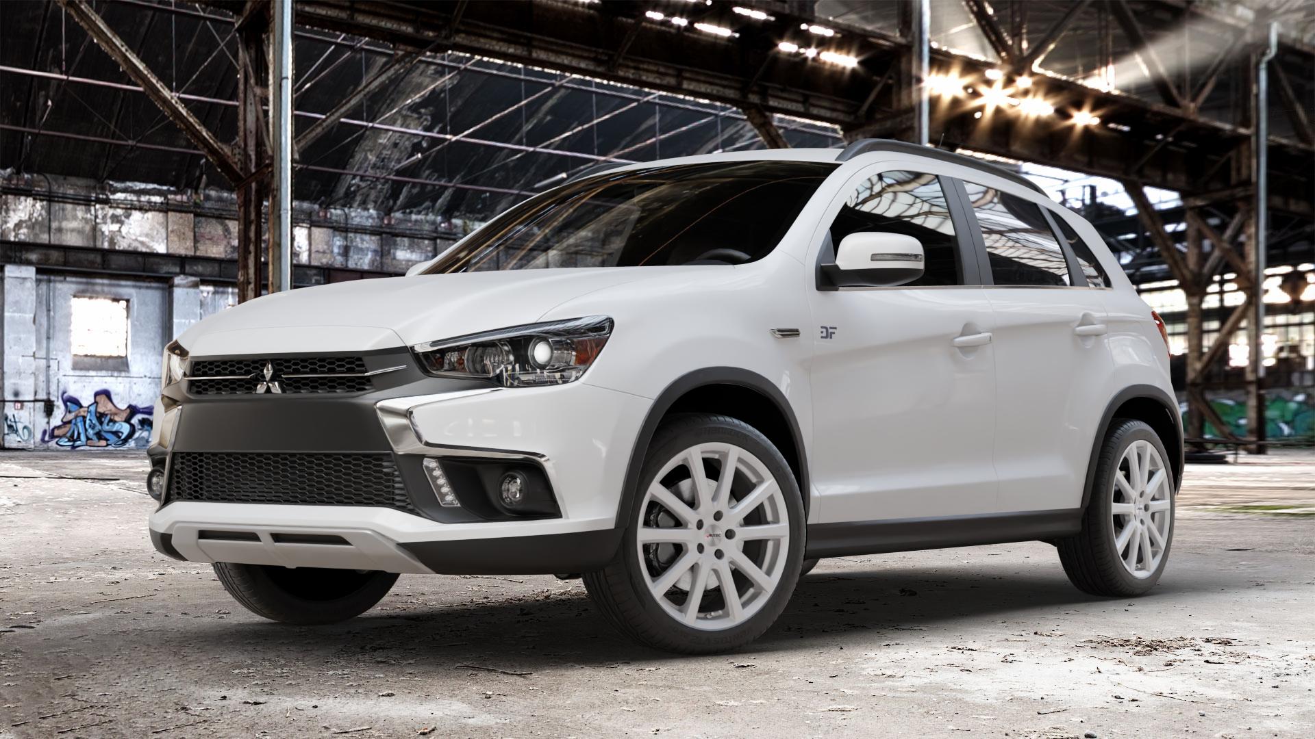 AUTEC Skandic Brillantsilber Felge mit Reifen in 19Zoll Winterfelge Alufelge auf weissem Mitsubishi ASX Typ GA0 Facelift 16-> ⬇️ mit 15mm Tieferlegung ⬇️ Old Industrial Hall_max_4400mm_2024 Frontansicht_1