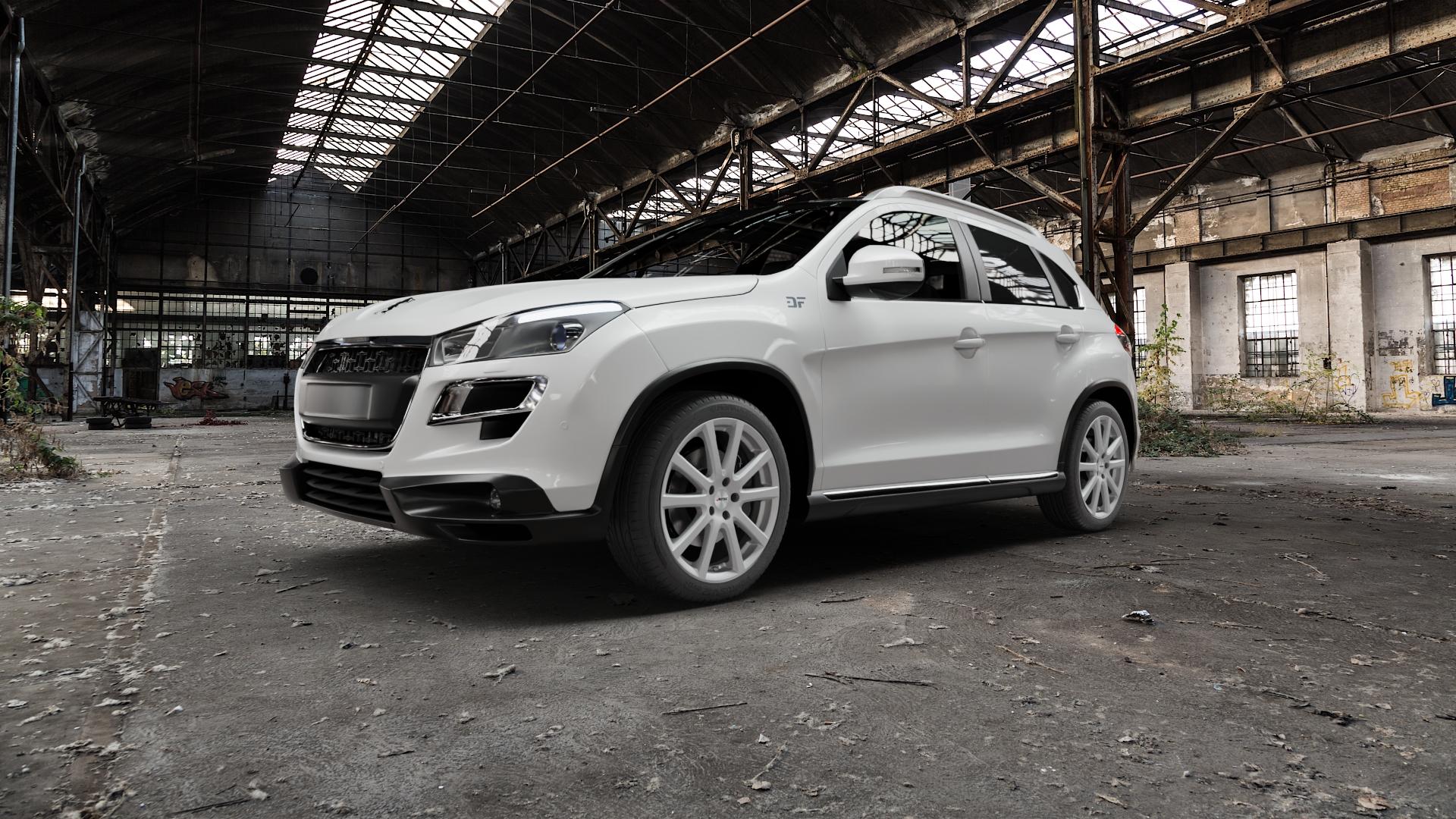 AUTEC Skandic Brillantsilber Felge mit Reifen in 19Zoll Winterfelge Alufelge auf weissem Peugeot 4008 ⬇️ mit 15mm Tieferlegung ⬇️ Old Industrial Hall_max5000mm_2022 Frontansicht_1