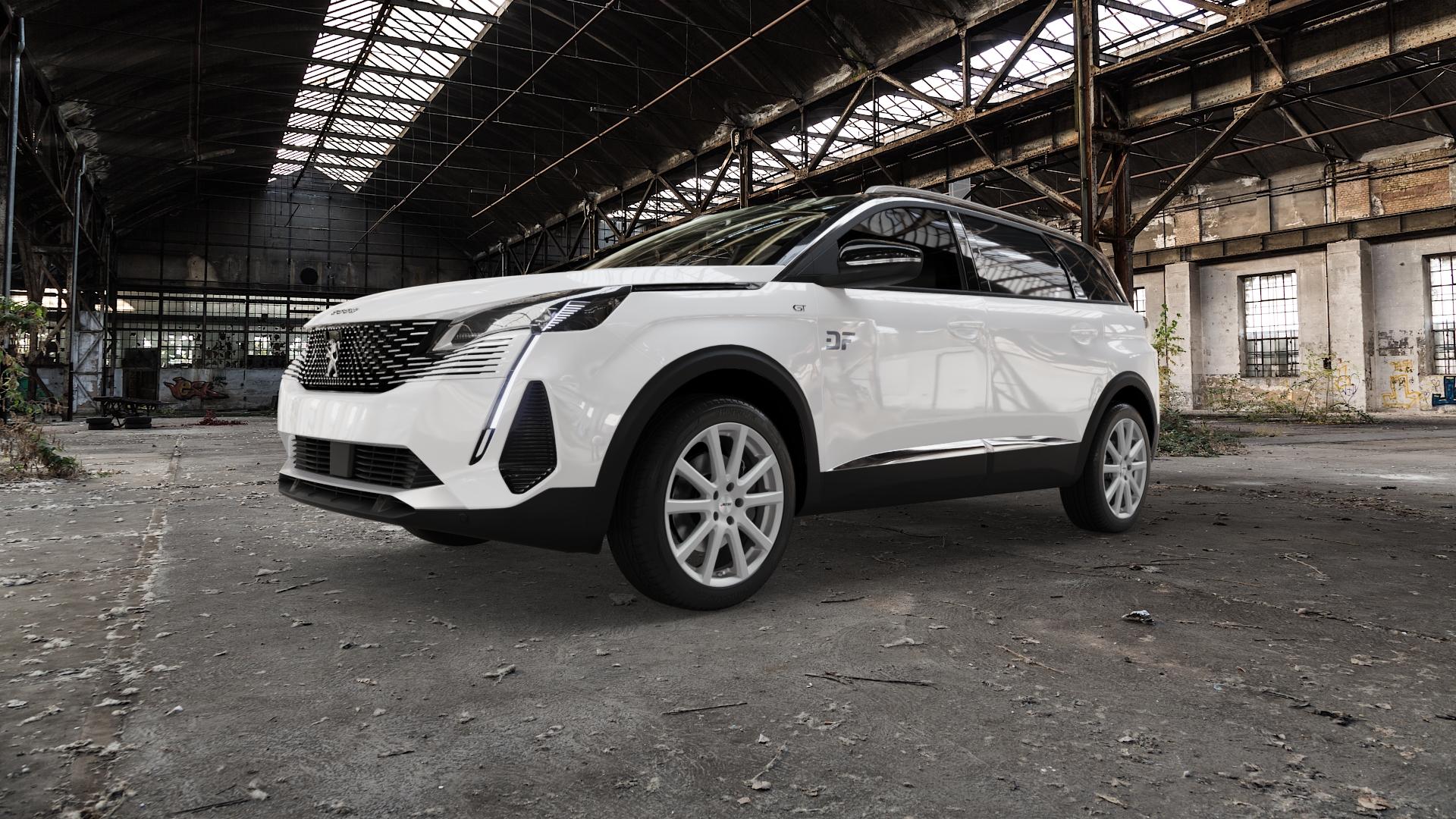 AUTEC Skandic Brillantsilber Felge mit Reifen in 19Zoll Winterfelge Alufelge auf weissem Peugeot 5008 II Typ M Facelift ⬇️ mit 15mm Tieferlegung ⬇️ Old Industrial Hall_max5000mm_2022 Frontansicht_1