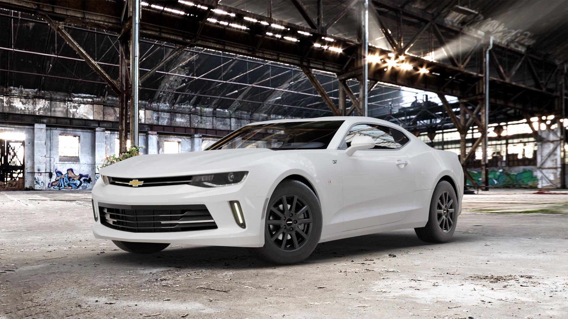 AUTEC Skandic Schwarz matt Felge mit Reifen in 16Zoll Winterfelge Alufelge auf weissem Chevrolet Camaro VI Typ A1XC 2,0l Turbo 202kW (275 PS) 6,2l ZL1 485kW (659 ⬇️ mit 15mm Tieferlegung ⬇️ Old Industrial Hall_max_5300mm_2024 Frontansicht_1