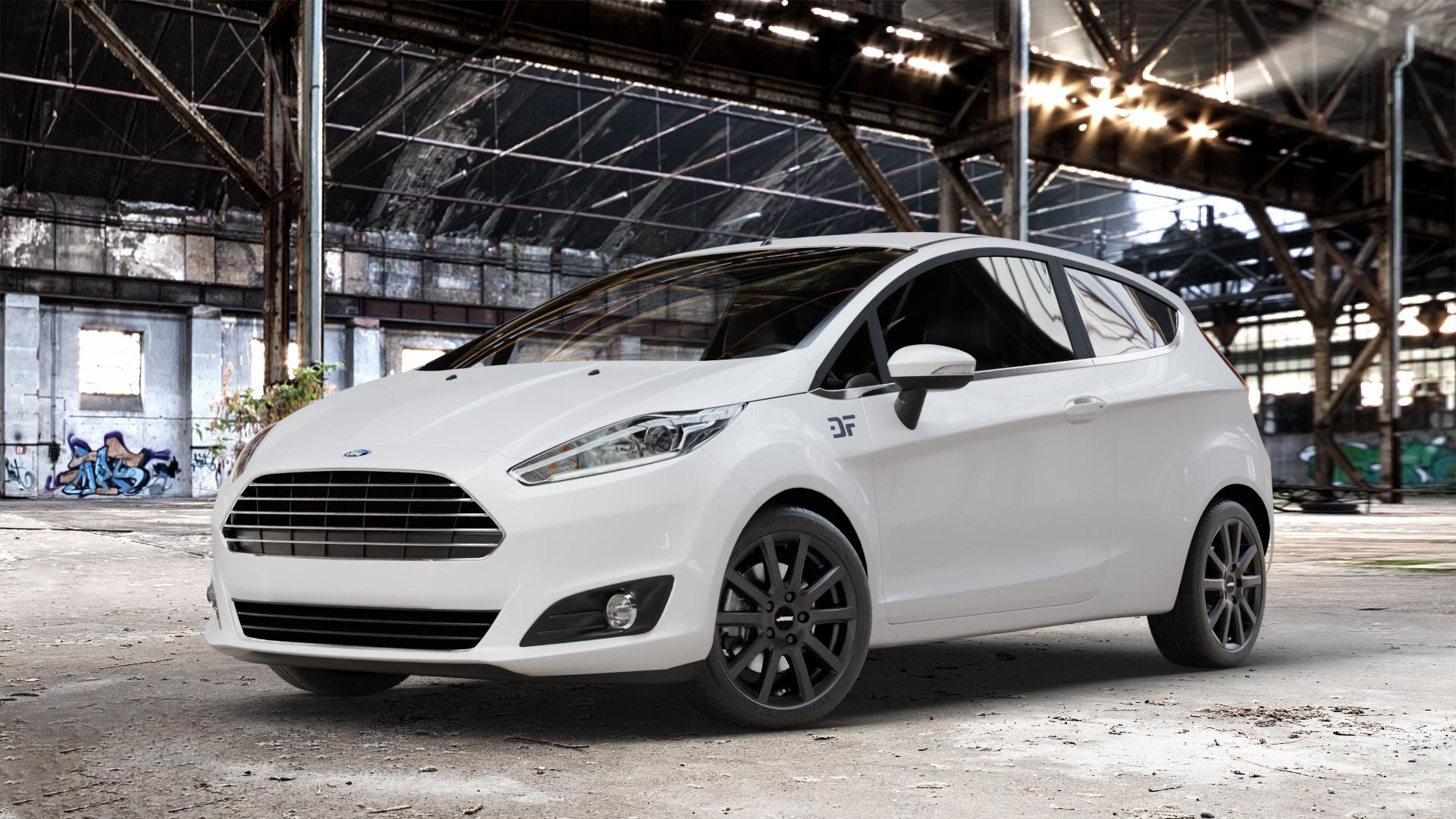 AUTEC Skandic Schwarz matt Felge mit Reifen in 16Zoll Winterfelge Alufelge auf weissem Ford Fiesta VI Typ JA8 Facelift ⬇️ mit 15mm Tieferlegung ⬇️ Old Industrial Hall_max_4400mm_2024 Frontansicht_1