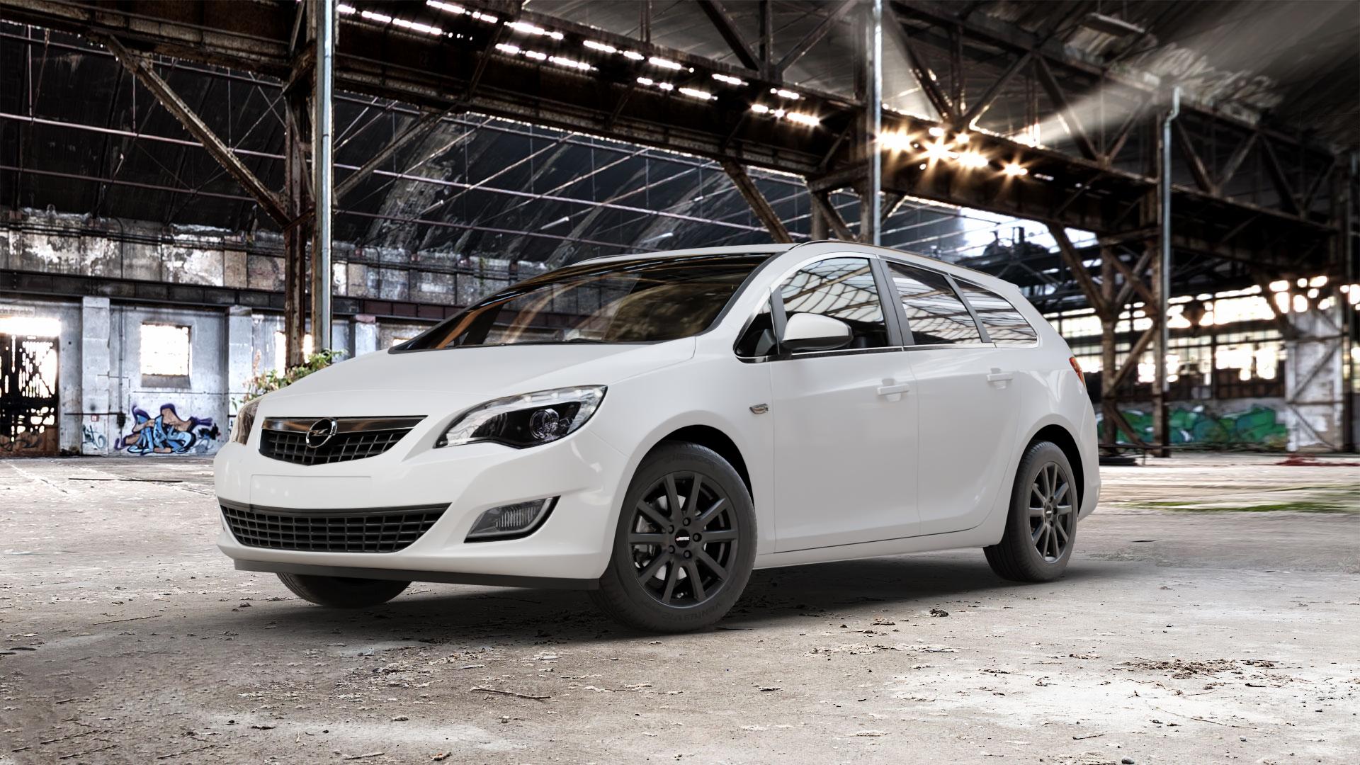 AUTEC Skandic Schwarz matt Felge mit Reifen in 16Zoll Winterfelge Alufelge auf weissem Opel Astra J Sports Tourer Typ P-J/SW Facelift ⬇️ mit 15mm Tieferlegung ⬇️ Old Industrial Hall_max_5300mm_2024 Frontansicht_1