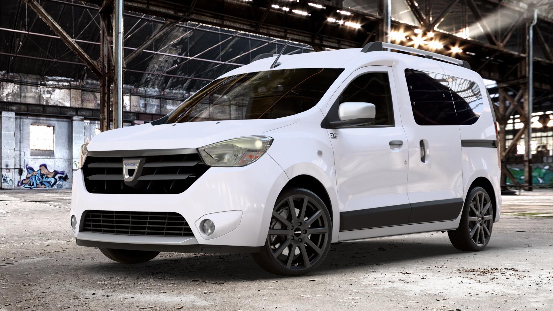 AUTEC Skandic Schwarz matt Felge mit Reifen in 18Zoll Winterfelge Alufelge auf weissem Dacia Dokker Stepway Typ SD 1,5l dCi 66kW (90 PS) 1,2l TCe 85kW (116 55kW (75 1,6l SCe 75kW (102 Facelift ⬇️ mit 15mm Tieferlegung ⬇️ Old Industrial Hall_max_4400mm_2024 Frontansicht_1