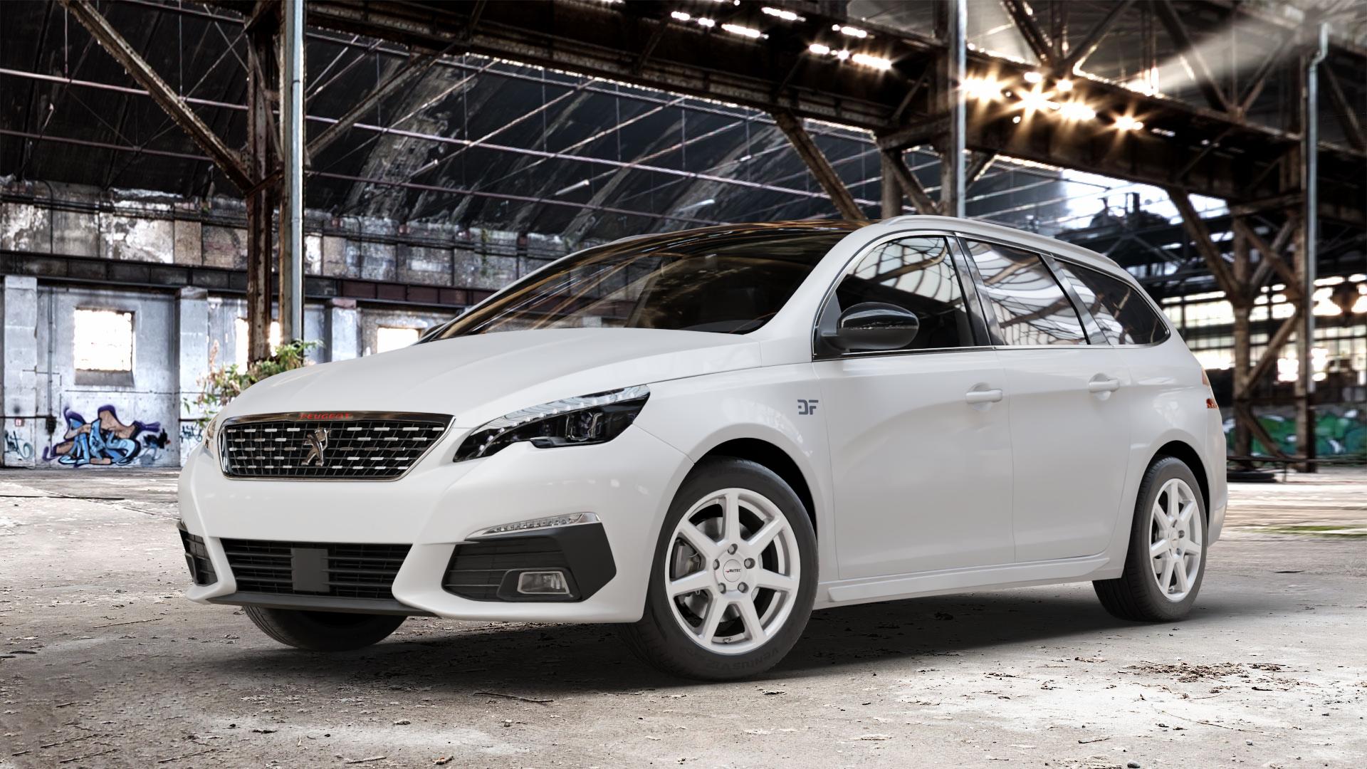 AUTEC Tallin Brillantsilber Felge mit Reifen in 16Zoll Winterfelge Alufelge auf weissem Peugeot 308 SW II Typ L Facelift ⬇️ mit 15mm Tieferlegung ⬇️ Old Industrial Hall_max_4400mm_2024 Frontansicht_1
