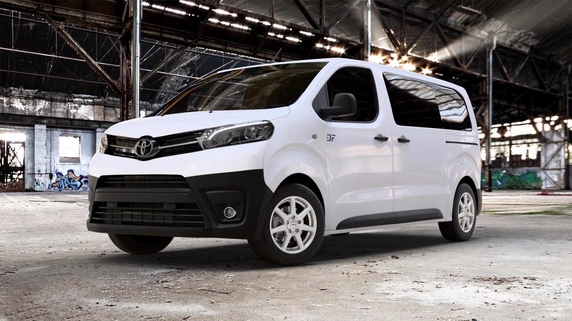 AUTEC Tallin Brillantsilber Felge mit Reifen in 16Zoll Winterfelge Alufelge auf weissem Toyota Proace II Verso Typ V ⬇️ mit 15mm Tieferlegung ⬇️ Old Industrial Hall_max_5300mm_2024 Frontansicht_1