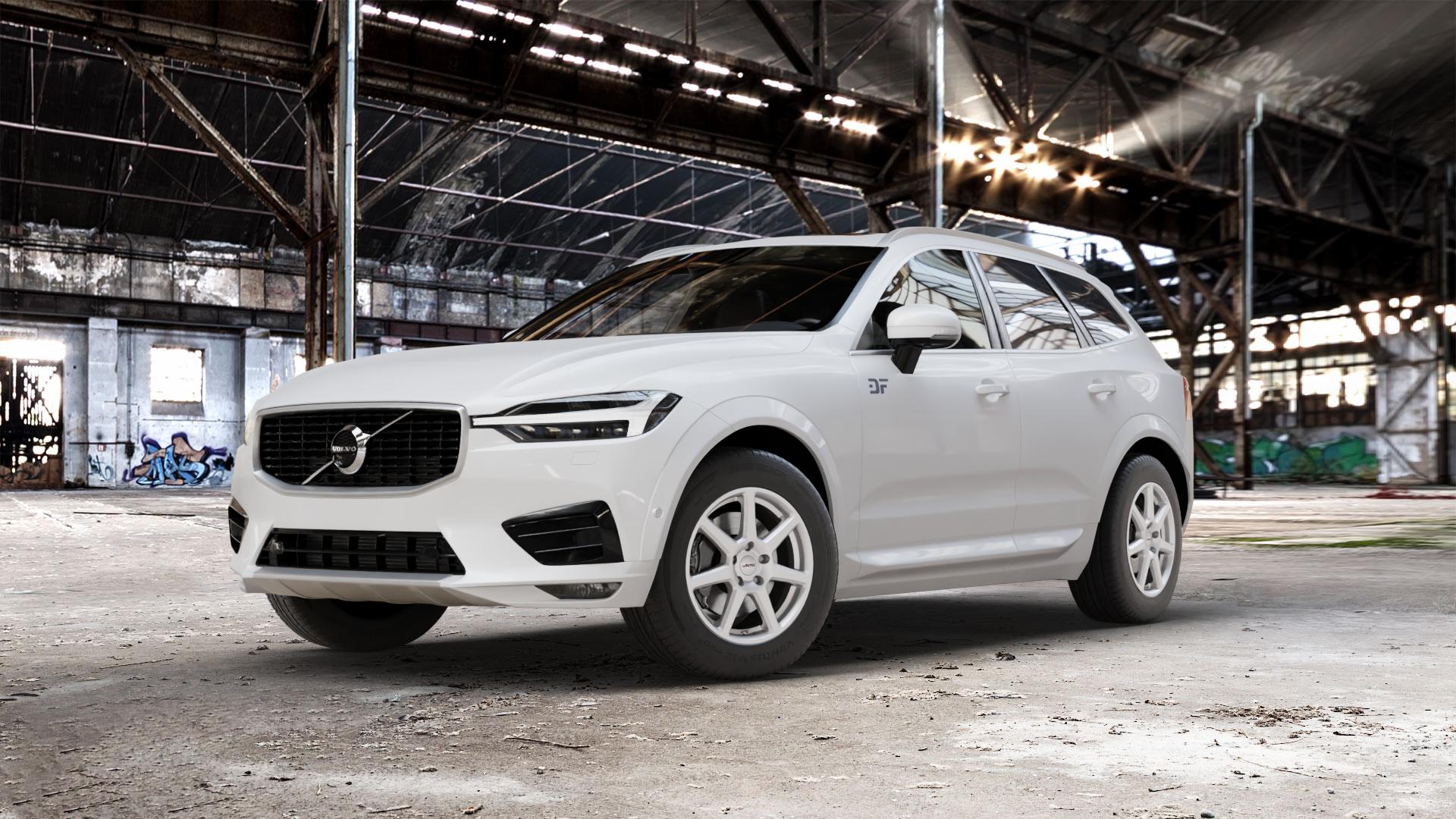 AUTEC Tallin Brillantsilber Felge mit Reifen in 17Zoll Winterfelge Alufelge auf weissem Volvo XC60 Typ U ⬇️ mit 15mm Tieferlegung ⬇️ Old Industrial Hall_max_5300mm_2024 Frontansicht_1