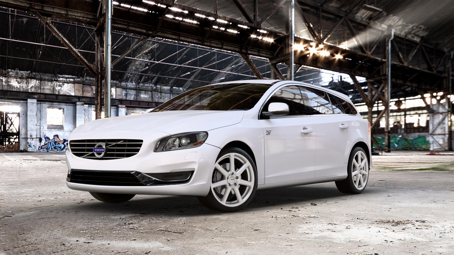 AUTEC Tallin Brillantsilber Felge mit Reifen in 19Zoll Winterfelge Alufelge auf weissem Volvo V60 Typ G ⬇️ mit 15mm Tieferlegung ⬇️ Old Industrial Hall_max_5300mm_2024 Frontansicht_1