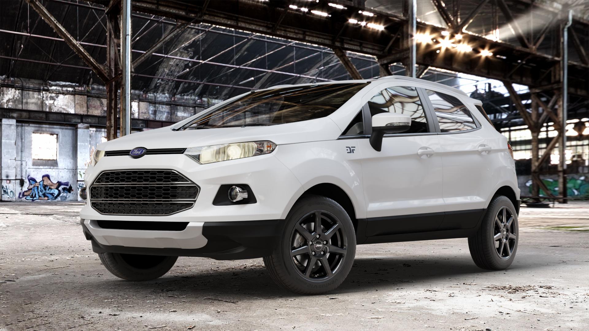 AUTEC Tallin Schwarz Felge mit Reifen in 16Zoll Winterfelge Alufelge auf weissem Ford EcoSport Typ JK8 ⬇️ mit 15mm Tieferlegung ⬇️ Old Industrial Hall_max_4400mm_2024 Frontansicht_1
