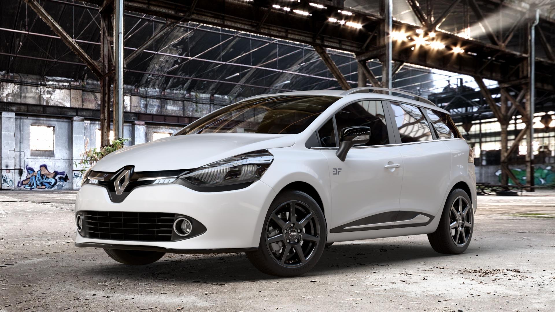 AUTEC Tallin Schwarz Felge mit Reifen in 16Zoll Winterfelge Alufelge auf weissem Renault Clio IV Grandtour Typ R ⬇️ mit 15mm Tieferlegung ⬇️ Old Industrial Hall_max_4400mm_2024 Frontansicht_1