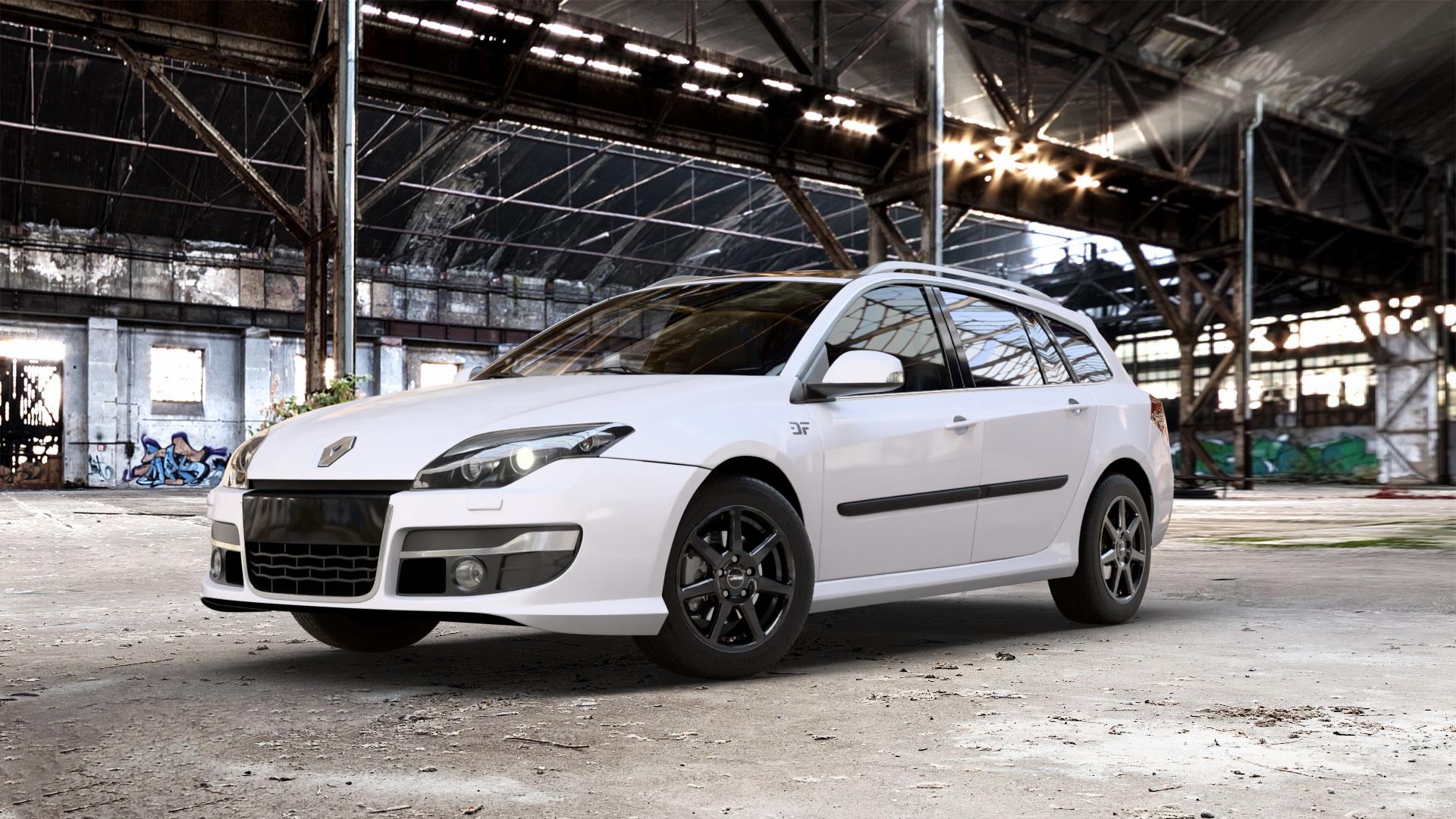 AUTEC Tallin Schwarz Felge mit Reifen in 16Zoll Winterfelge Alufelge auf weissem Renault Laguna III Grandtour Typ T ⬇️ mit 15mm Tieferlegung ⬇️ Old Industrial Hall_max_5300mm_2024 Frontansicht_1