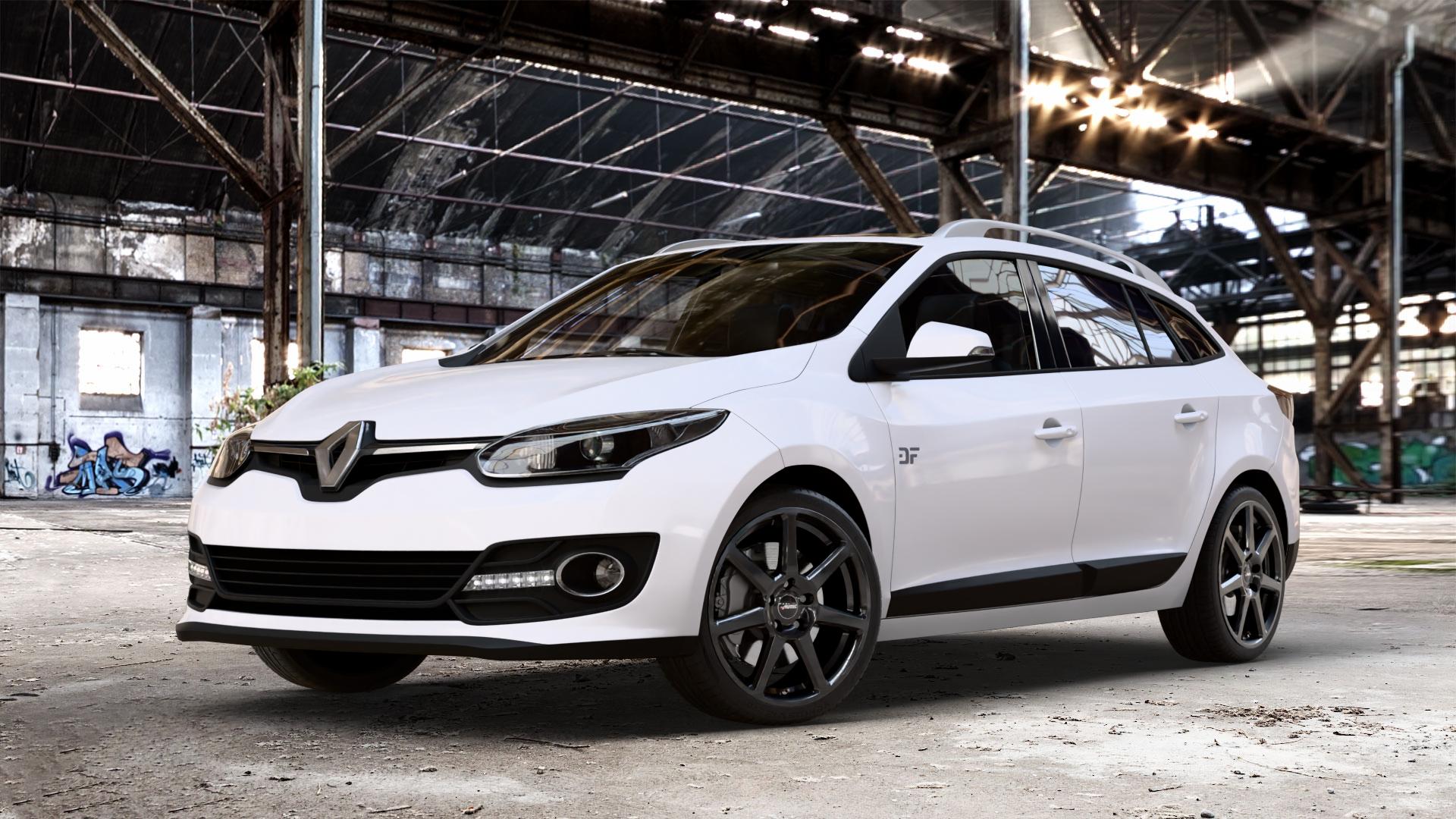 AUTEC Tallin Schwarz Felge mit Reifen in 18Zoll Winterfelge Alufelge auf weissem Renault Megane III Grandtour Typ Z ⬇️ mit 15mm Tieferlegung ⬇️ Old Industrial Hall_max_4400mm_2024 Frontansicht_1
