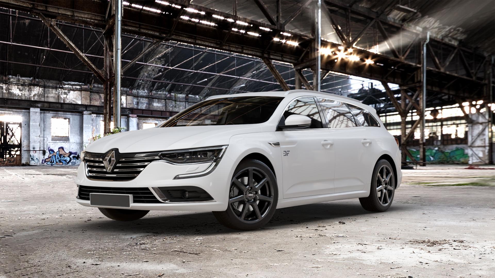 AUTEC Tallin Schwarz Felge mit Reifen in 18Zoll Winterfelge Alufelge auf weissem Renault Talisman Grandtour Typ RFD ⬇️ mit 15mm Tieferlegung ⬇️ Old Industrial Hall_max_5300mm_2024 Frontansicht_1