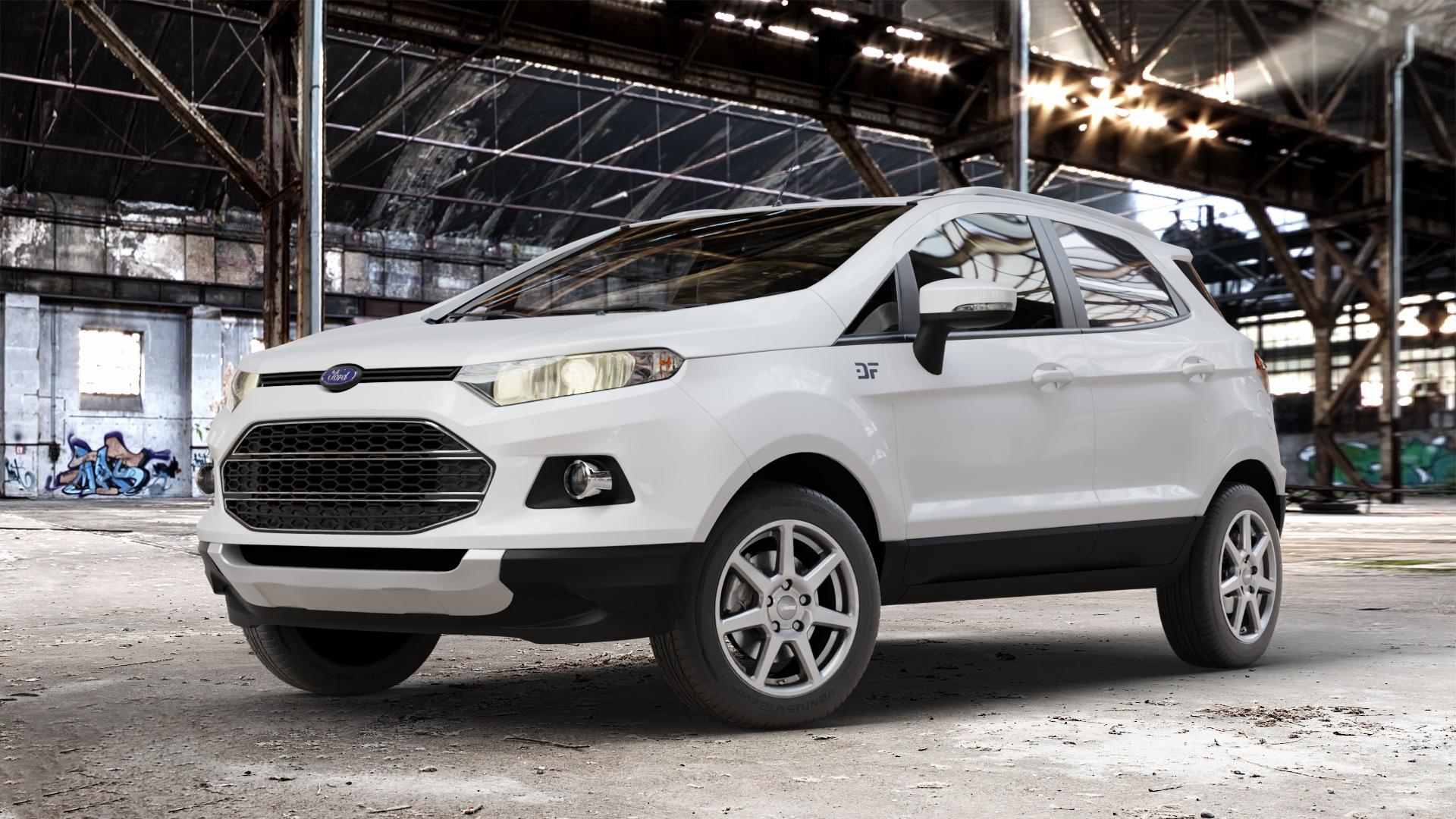 AUTEC Tallin Titansilber Felge mit Reifen grau in 16Zoll Winterfelge Alufelge auf weissem Ford EcoSport Typ JK8 ⬇️ mit 15mm Tieferlegung ⬇️ Old Industrial Hall_max_4400mm_2024 Frontansicht_1
