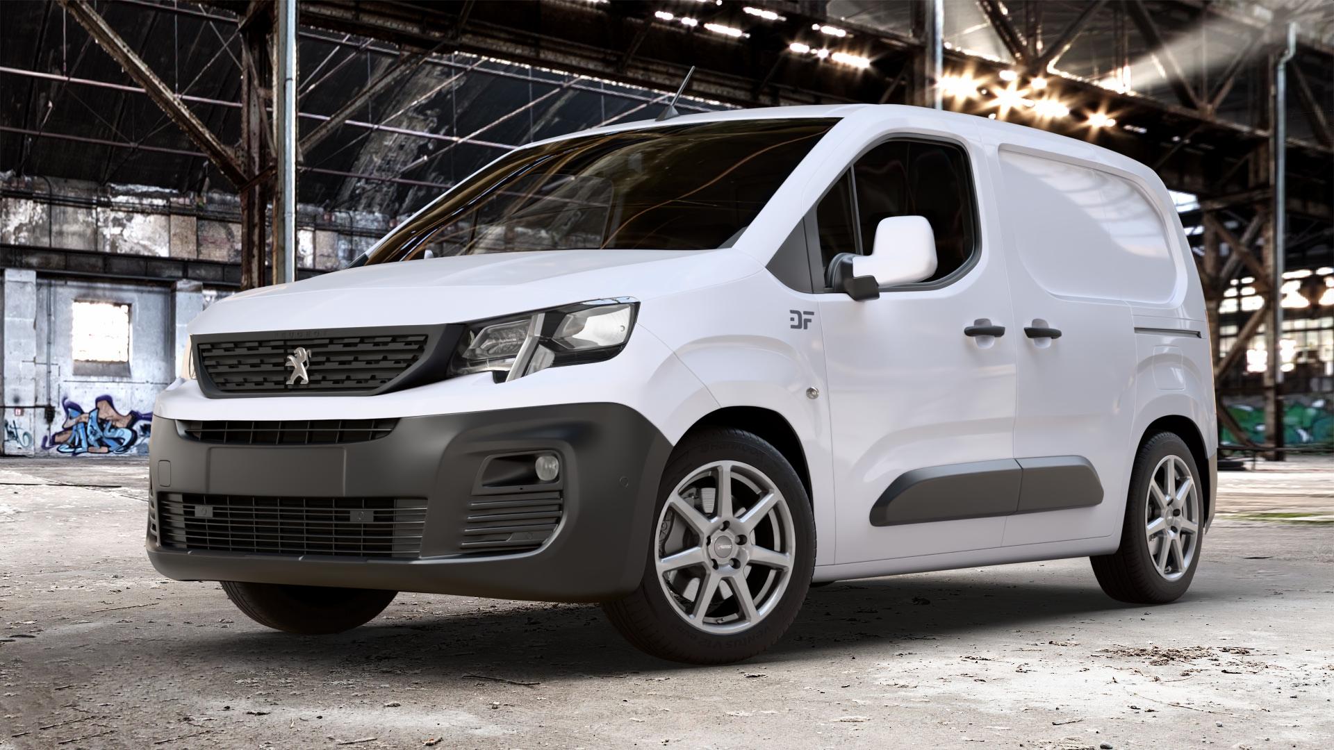AUTEC Tallin Titansilber Felge mit Reifen grau in 17Zoll Winterfelge Alufelge auf weissem Peugeot Partner III Typ E 1,5l HDi 96kW (131 PS) 75kW (102 1,2l PureTech 81kW (110 56kW (76 1,6l 55kW (75 73kW (99 0,0l e-Partner 57kW (77 ⬇️ mit 15mm Tieferlegung ⬇️ Old Industrial Hall_max_4400mm_2024 Frontansicht_1