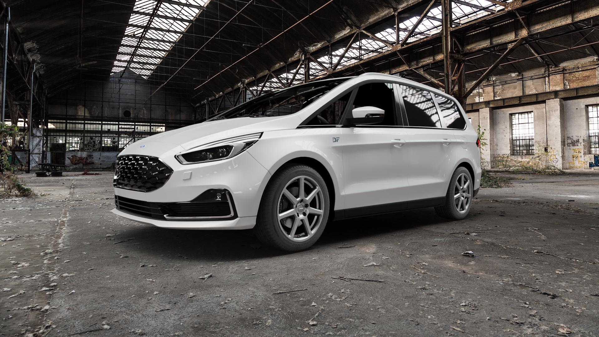 AUTEC Tallin Titansilber Felge mit Reifen grau in 18Zoll Winterfelge Alufelge auf weissem Ford Galaxy V Typ WAH6 ⬇️ mit 15mm Tieferlegung ⬇️ Old Industrial Hall_max5000mm_2022 Frontansicht_1