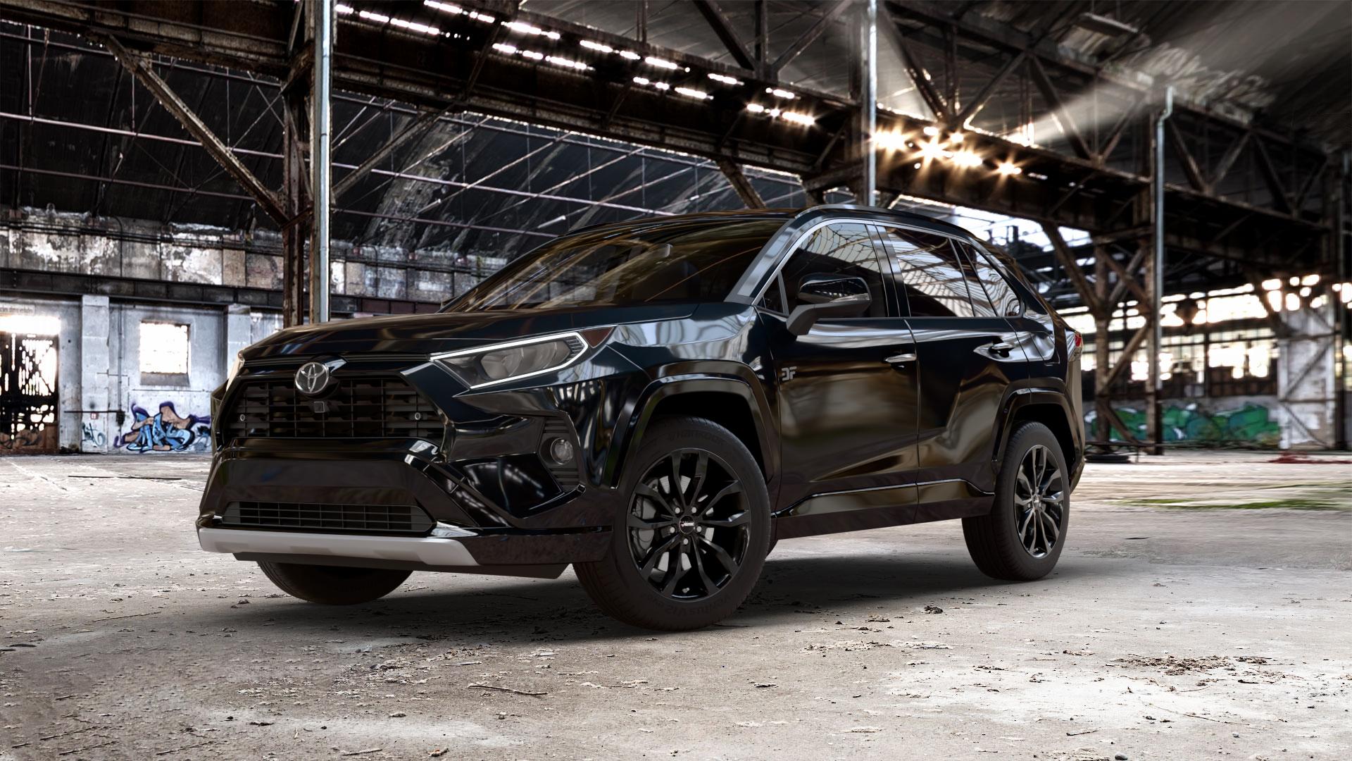 AUTEC Uteca Schwarz Felge mit Reifen in 18Zoll Winterfelge Alufelge auf metallic schwarzem Toyota RAV 4 V Typ XA5(EU,M) Rav ⬇️ mit 15mm Tieferlegung ⬇️ Old Industrial Hall_max_5300mm_2024 Frontansicht_1