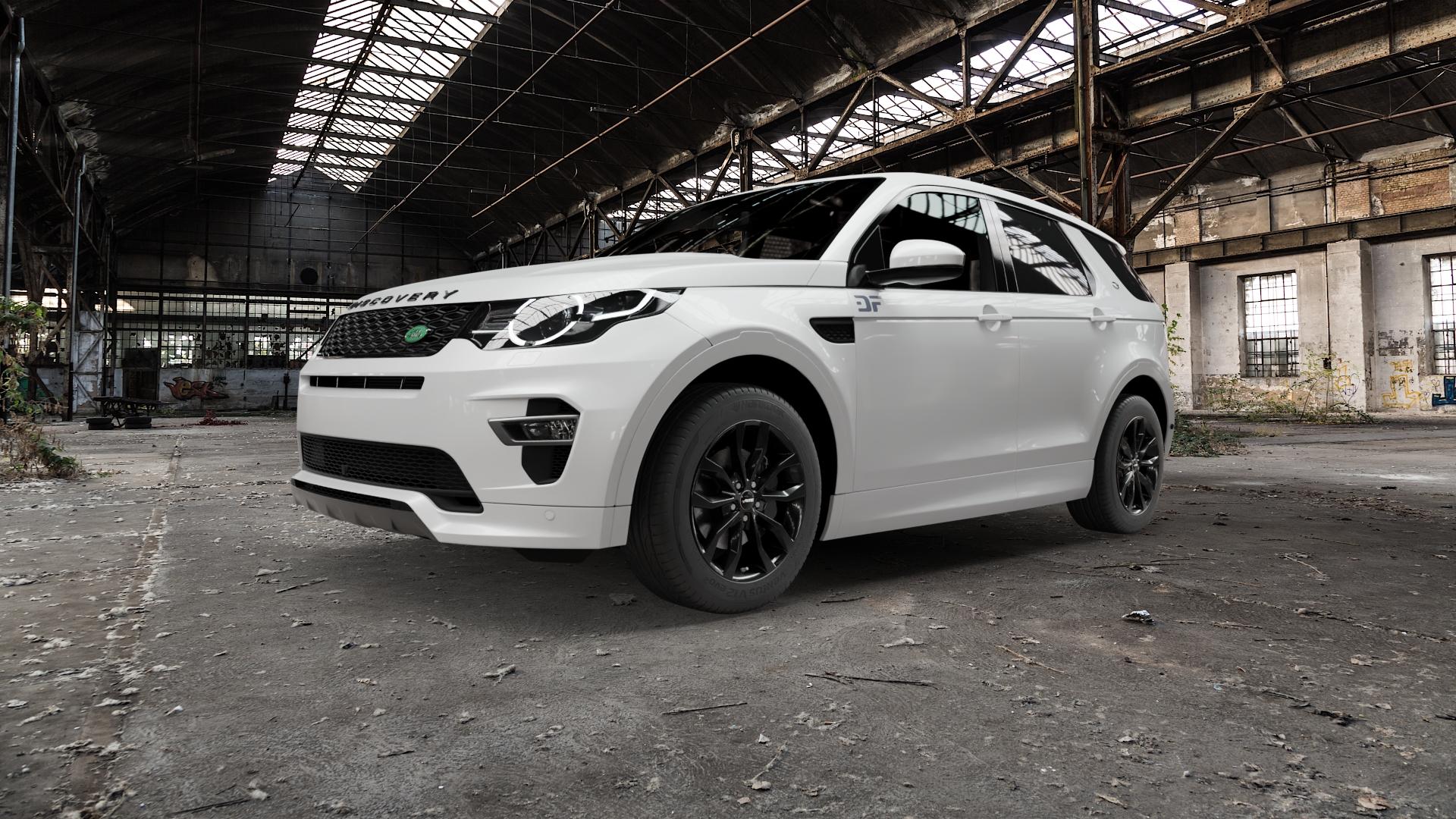 AUTEC Uteca Schwarz Felge mit Reifen in 18Zoll Winterfelge Alufelge auf weissem Land Rover Discovery Sport Typ LC Facelift ⬇️ mit 15mm Tieferlegung ⬇️ Old Industrial Hall_max5000mm_2022 Frontansicht_1