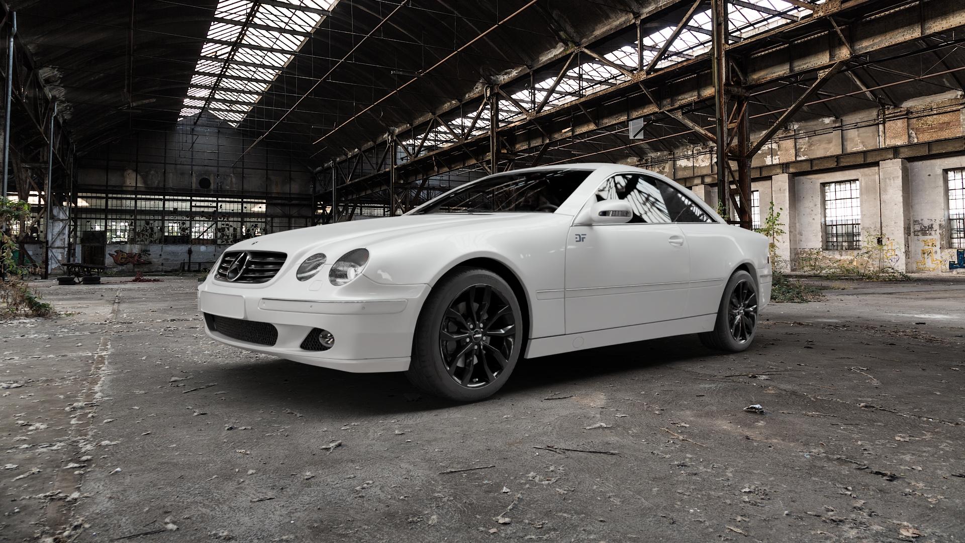 AUTEC Uteca Schwarz Felge mit Reifen in 18Zoll Winterfelge Alufelge auf weissem Mercedes CL-Klasse Typ C215 ⬇️ mit 15mm Tieferlegung ⬇️ Old Industrial Hall_max5000mm_2022 Frontansicht_1