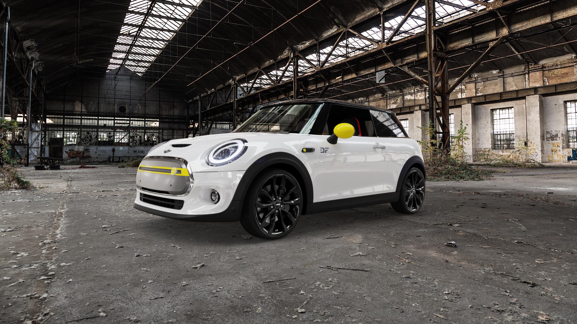 AUTEC Uteca Schwarz Felge mit Reifen in 18Zoll Winterfelge Alufelge auf weissem Mini F56 Typ FML2E (3-Türer Limousine) 0,0l Cooper SE 75kW (102 PS) ⬇️ mit 15mm Tieferlegung ⬇️ Old Industrial Hall_max5000mm_2022 Frontansicht_1