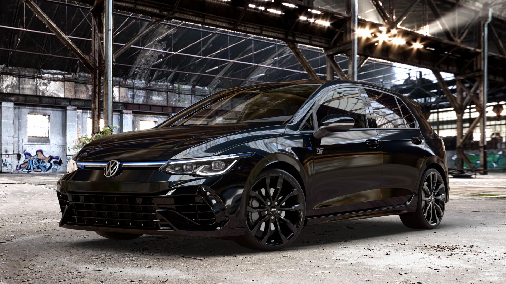 AUTEC Uteca Schwarz Felge mit Reifen in 19Zoll Winterfelge Alufelge auf schwarzem metallic Volkswagen (VW) Golf 8 2,0l R 4Motion 235kW (320 PS) 245kW 20 Years (333 ⬇️ mit 15mm Tieferlegung ⬇️ Old Industrial Hall_max_4400mm_2024 Frontansicht_1