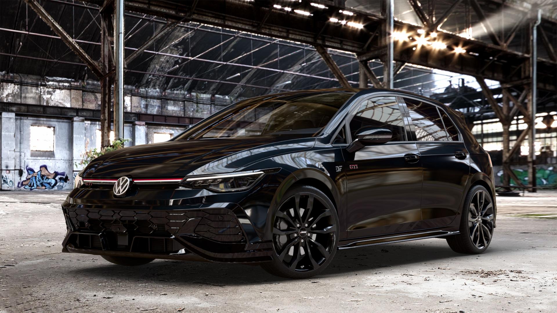 AUTEC Uteca Schwarz Felge mit Reifen in 19Zoll Winterfelge Alufelge auf schwarzem Volkswagen (VW) Golf 8 Facelift 2,0l GTI Clubsport 221kW (300 PS) ⬇️ mit 15mm Tieferlegung ⬇️ Old Industrial Hall_max_4400mm_2024 Frontansicht_1