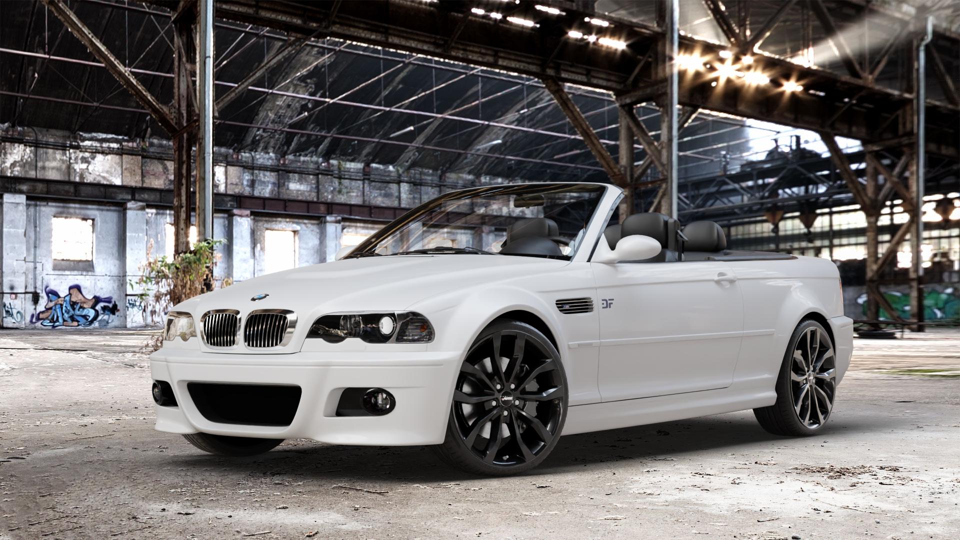 AUTEC Uteca Schwarz Felge mit Reifen in 19Zoll Winterfelge Alufelge auf weissem BMW 320cd Typ E46 (Cabrio) 2,0l 110kW (150 PS) 320ci 2,2l 125kW (170 323ci 2,5l 325ci 141kW (192 330cd 3,0l 150kW (204 330ci 170kW (231 318ci 105kW (143 M3 3er C ⬇️ mit 15mm Tieferlegung ⬇️ Old Industrial Hall_max_4400mm_2024 Frontansicht_1