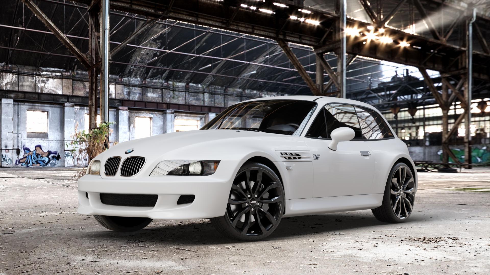 AUTEC Uteca Schwarz Felge mit Reifen in 19Zoll Winterfelge Alufelge auf weissem BMW Z3 Coupé Typ E36/8(S) (R/C) ⬇️ mit 15mm Tieferlegung ⬇️ Old Industrial Hall_max_4400mm_2024 Frontansicht_1