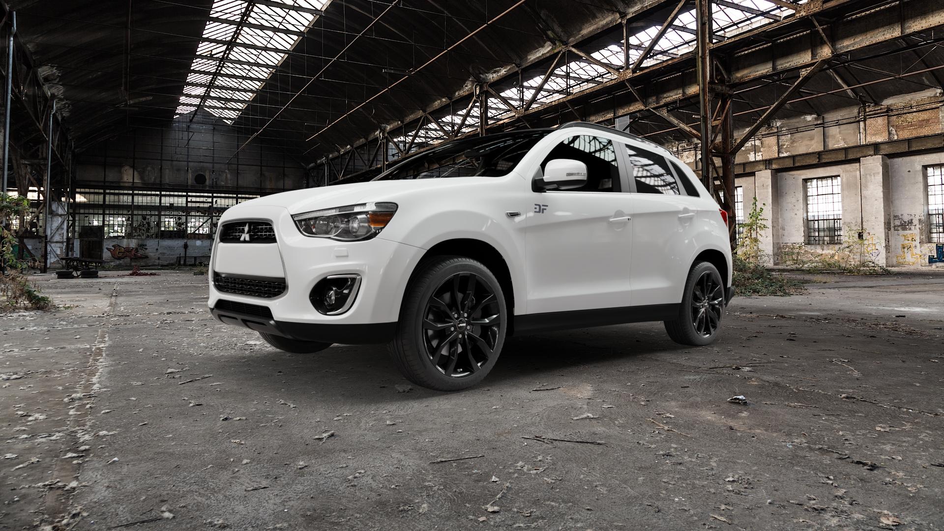 AUTEC Uteca Schwarz Felge mit Reifen in 19Zoll Winterfelge Alufelge auf weissem Mitsubishi ASX Typ GA0 Facelift 12-> ⬇️ mit 15mm Tieferlegung ⬇️ Old Industrial Hall_max5000mm_2022 Frontansicht_1