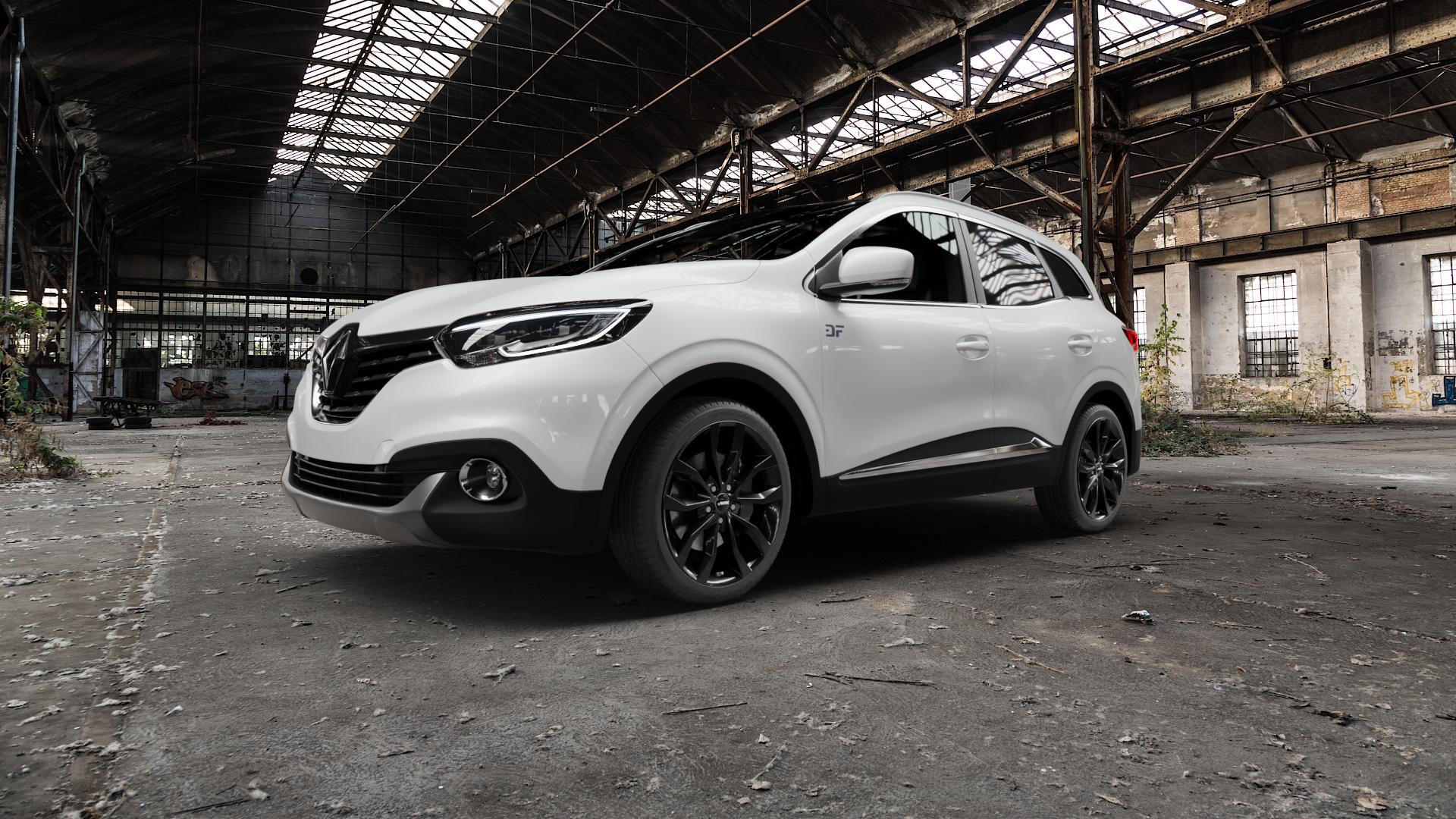 AUTEC Uteca Schwarz Felge mit Reifen in 19Zoll Winterfelge Alufelge auf weissem Renault Kadjar Typ RFE ⬇️ mit 15mm Tieferlegung ⬇️ Old Industrial Hall_max5000mm_2022 Frontansicht_1