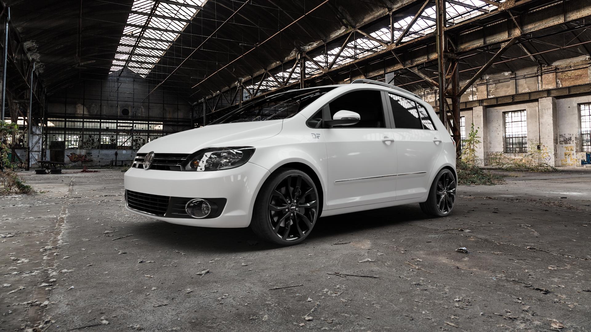 AUTEC Uteca Schwarz Felge mit Reifen in 19Zoll Winterfelge Alufelge auf weissem Volkswagen (VW) Golf 6 Plus ⬇️ mit 15mm Tieferlegung ⬇️ Old Industrial Hall_max5000mm_2022 Frontansicht_1