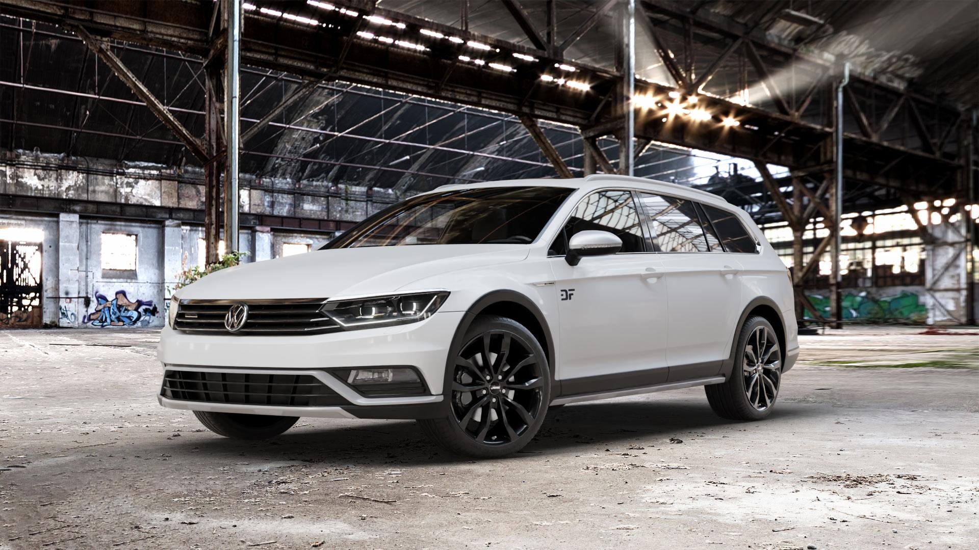 AUTEC Uteca Schwarz Felge mit Reifen in 19Zoll Winterfelge Alufelge auf weissem Volkswagen (VW) Passat 3C/B8 Alltrack ⬇️ mit 15mm Tieferlegung ⬇️ Old Industrial Hall_max_5300mm_2024 Frontansicht_1