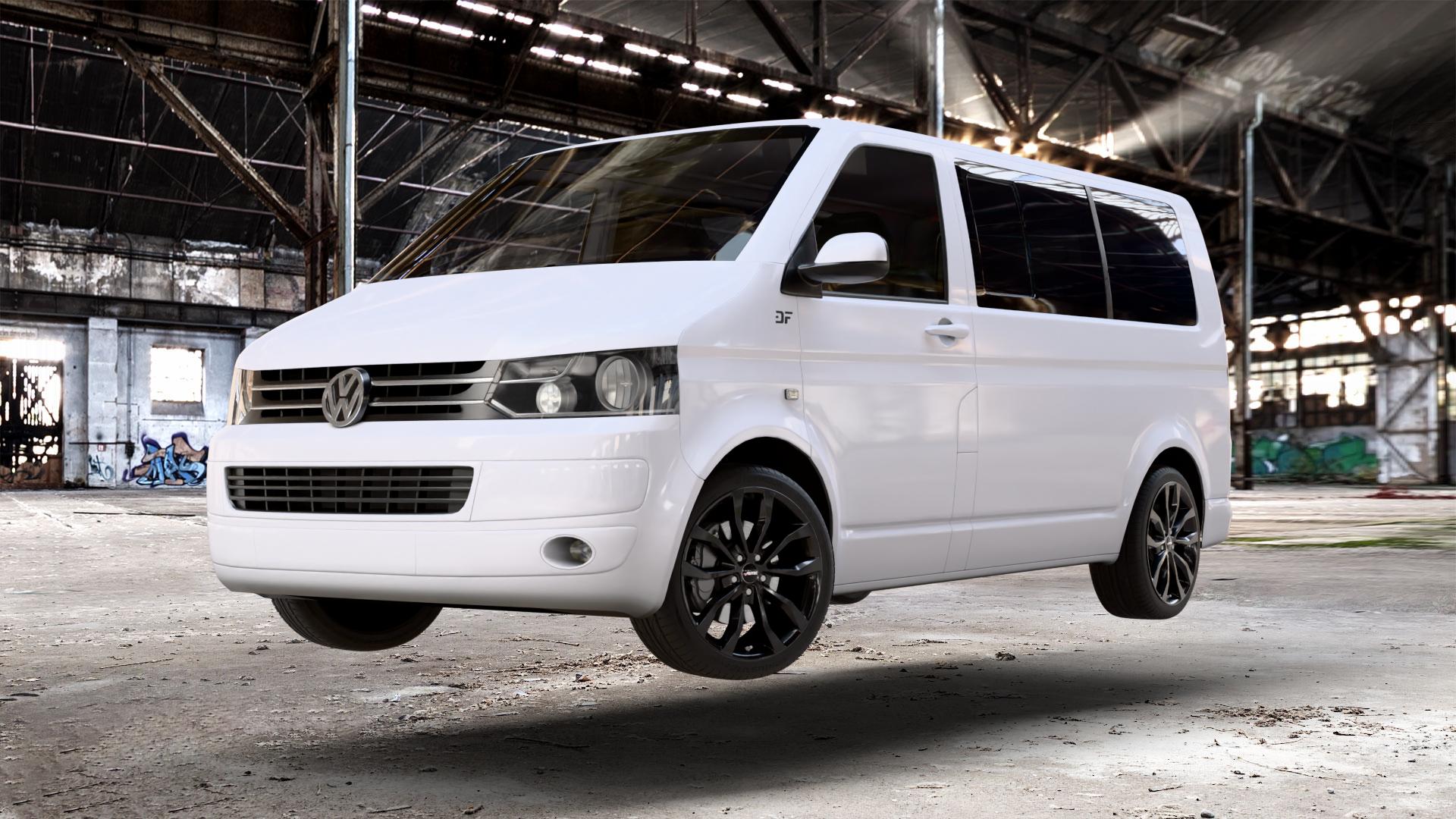 AUTEC Uteca Schwarz Felge mit Reifen in 19Zoll Winterfelge Alufelge auf weissem Volkswagen (VW) T5 Caravelle 2,0l TDI 62kW (84 PS) 84kW (114 103kW (140 75kW (102 100kW (136 132kW (179 TSI 150kW (204 110kW (150 4Motion Kombi Multivan ⬇️ mit 15mm Tieferlegung ⬇️ Old Industrial Hall_max_5300mm_2024 Frontansicht_1