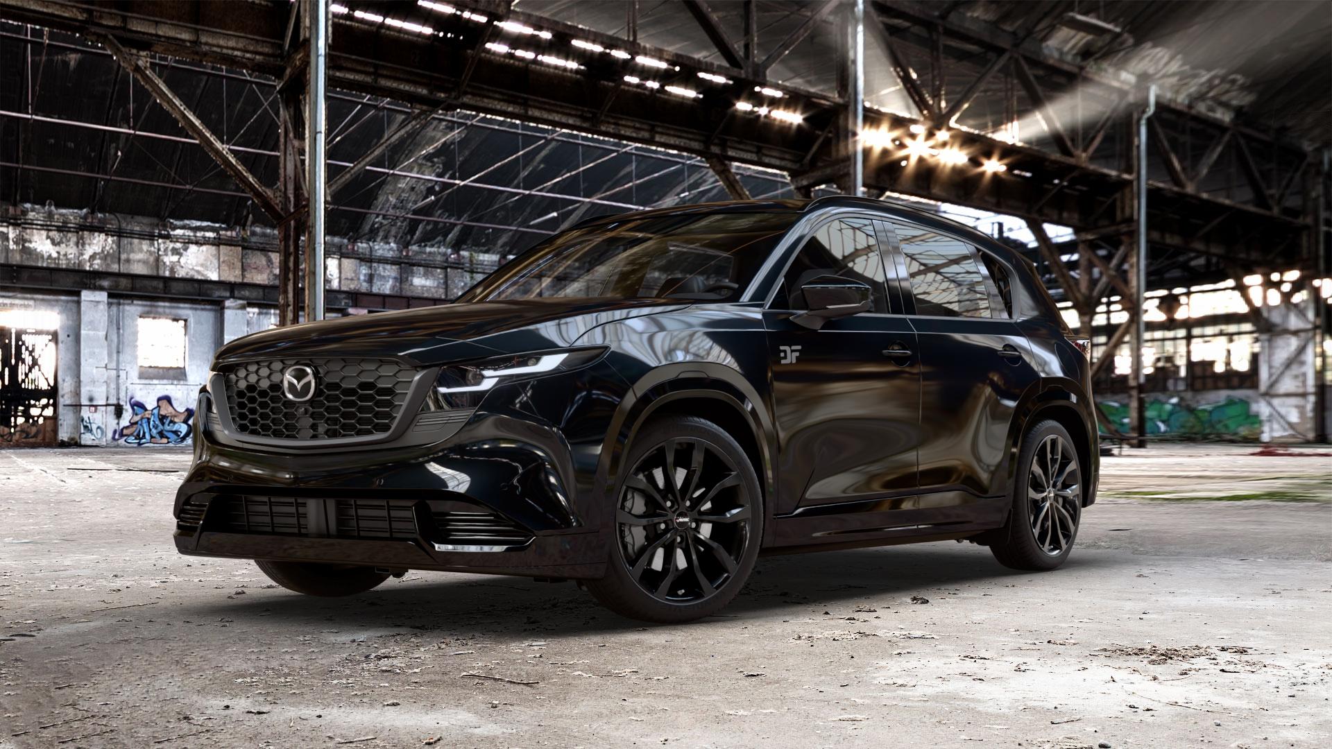 AUTEC Uteca Schwarz Felge mit Reifen in 20Zoll Winterfelge Alufelge auf metallic schwarzem Mazda CX-5 Typ KM01 CX ⬇️ mit 15mm Tieferlegung ⬇️ Old Industrial Hall_max_5300mm_2024 Frontansicht_1