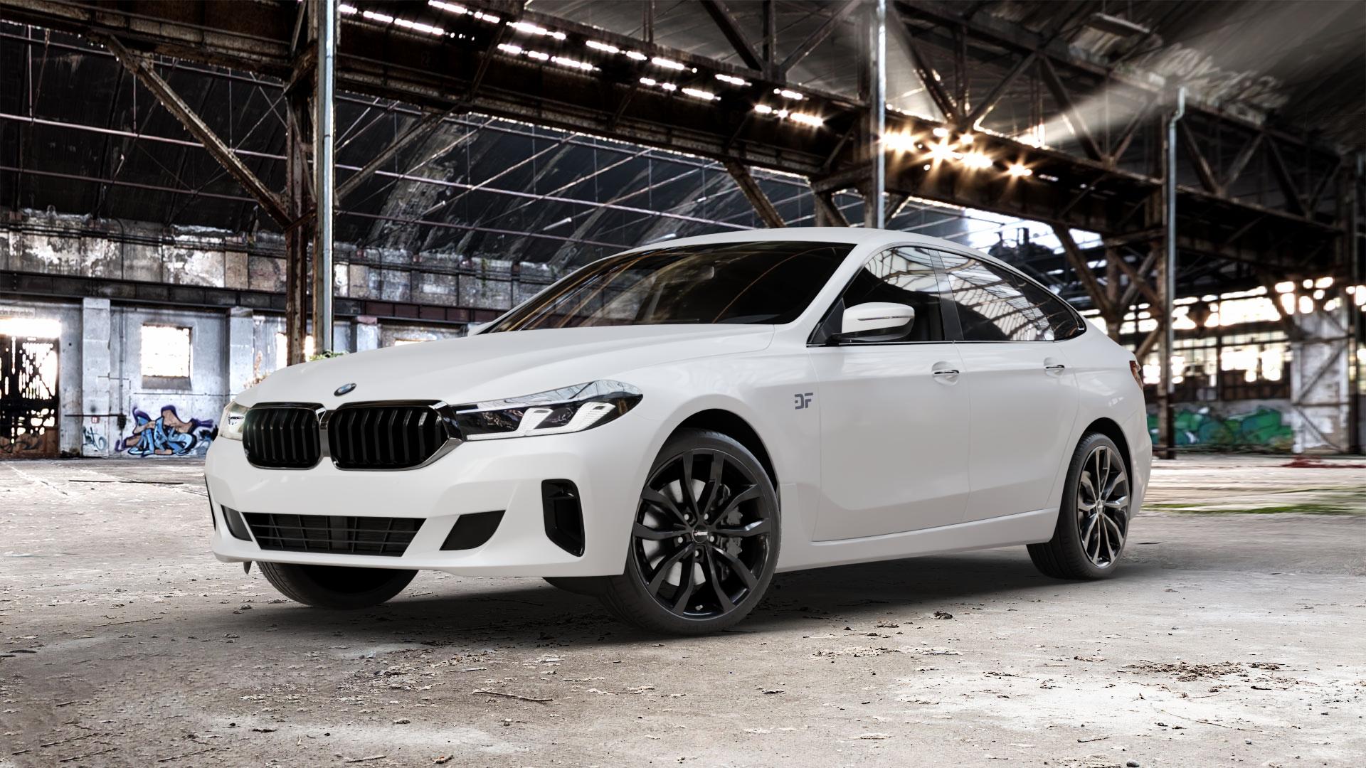 AUTEC Uteca Schwarz Felge mit Reifen in 20Zoll Winterfelge Alufelge auf weissem BMW 6er G32 Gran Turismo (G6GT) Facelift ⬇️ mit 15mm Tieferlegung ⬇️ Old Industrial Hall_max_5300mm_2024 Frontansicht_1