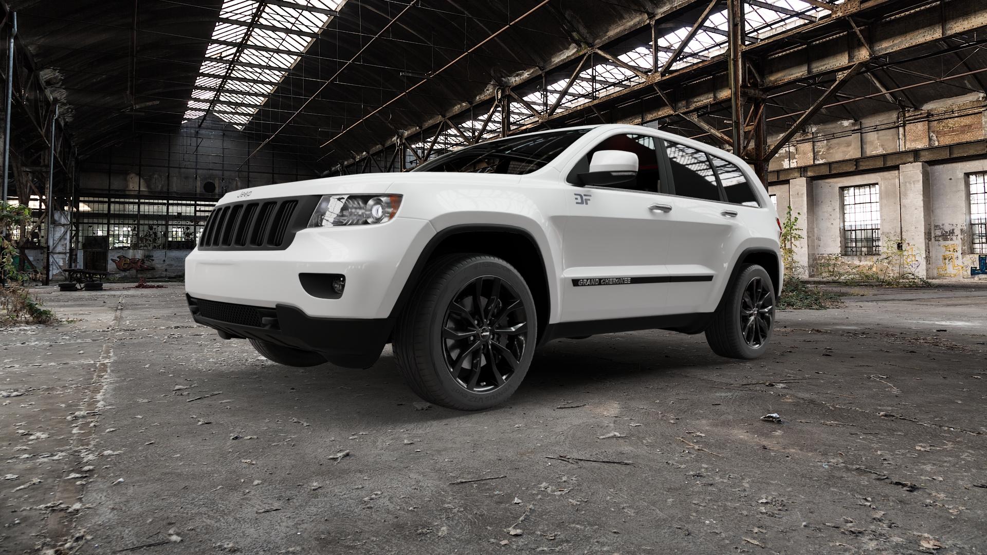 AUTEC Uteca Schwarz Felge mit Reifen in 20Zoll Winterfelge Alufelge auf weissem Jeep Grand Cherokee IV Typ WK ⬇️ mit 15mm Tieferlegung ⬇️ Old Industrial Hall_max5000mm_2022 Frontansicht_1