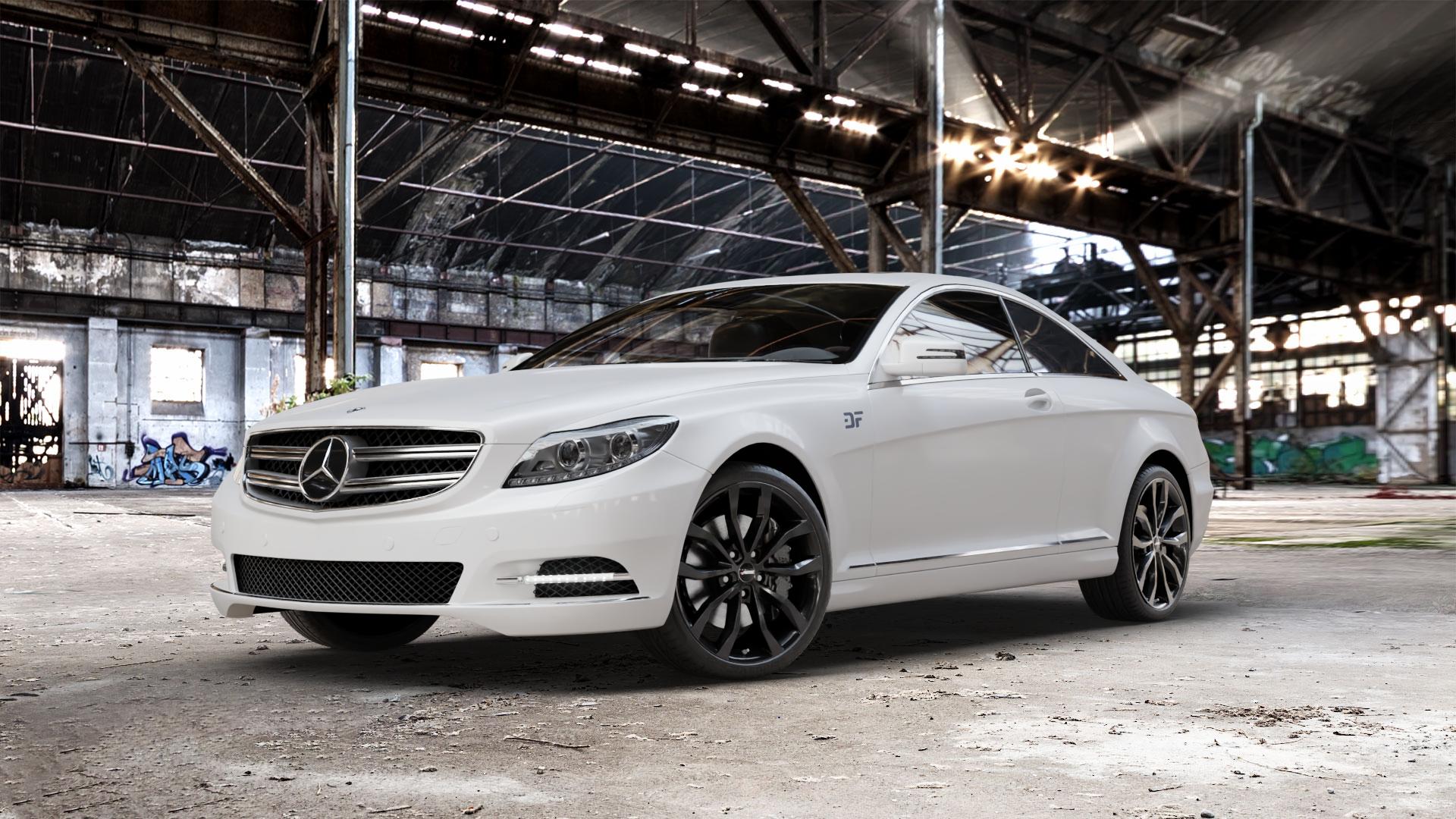 AUTEC Uteca Schwarz Felge mit Reifen in 20Zoll Winterfelge Alufelge auf weissem Mercedes CL-Klasse Typ C216 ⬇️ mit 15mm Tieferlegung ⬇️ Old Industrial Hall_max_5300mm_2024 Frontansicht_1