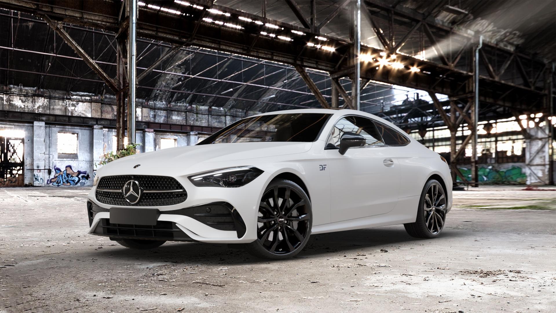 AUTEC Uteca Schwarz Felge mit Reifen in 20Zoll Winterfelge Alufelge auf weissem Mercedes CLE Typ C236 Coupe ⬇️ mit 15mm Tieferlegung ⬇️ Old Industrial Hall_max_5300mm_2024 Frontansicht_1