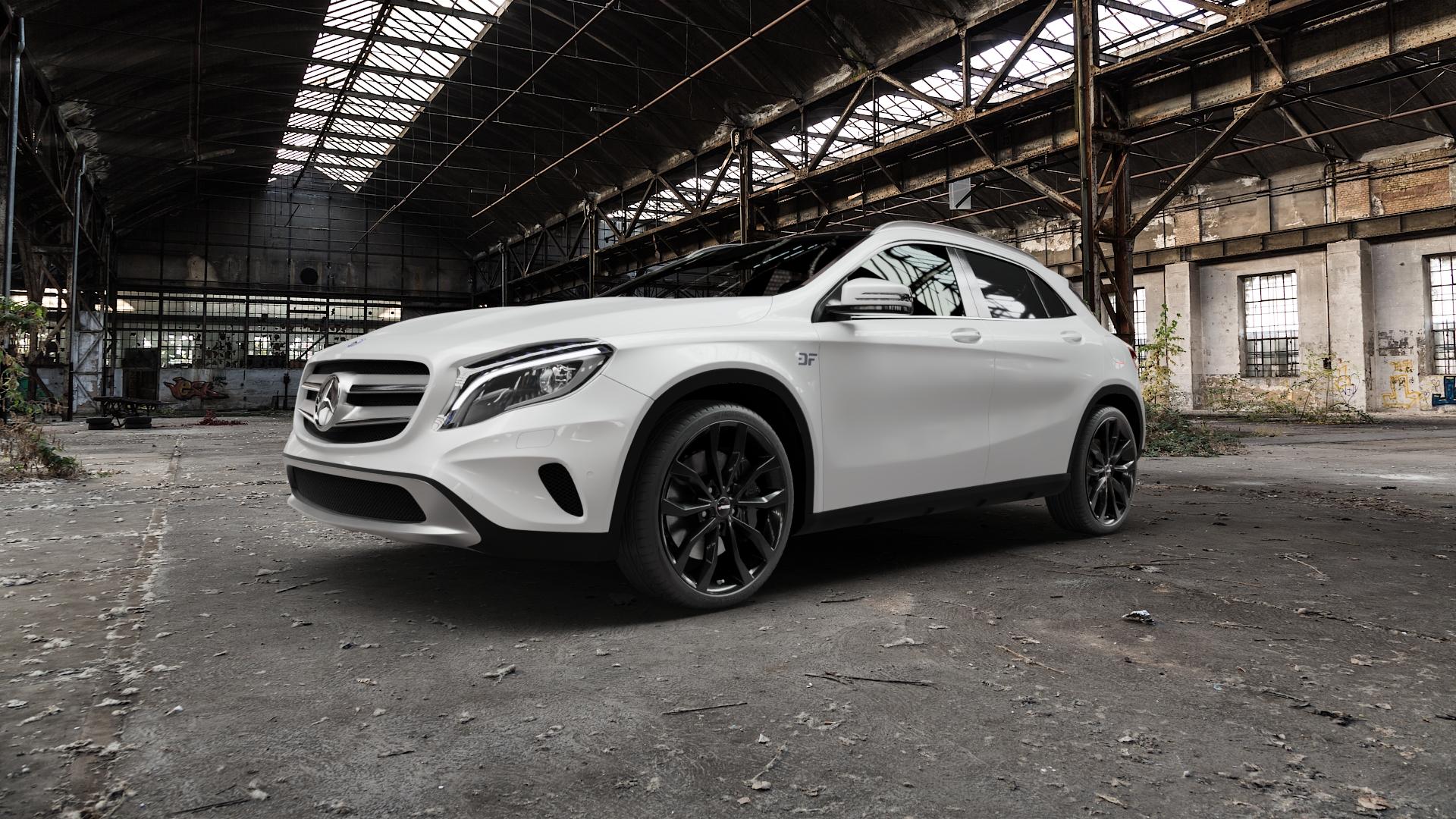 AUTEC Uteca Schwarz Felge mit Reifen in 20Zoll Winterfelge Alufelge auf weissem Mercedes GLA-Klasse Typ X156 ⬇️ mit 15mm Tieferlegung ⬇️ Old Industrial Hall_max5000mm_2022 Frontansicht_1