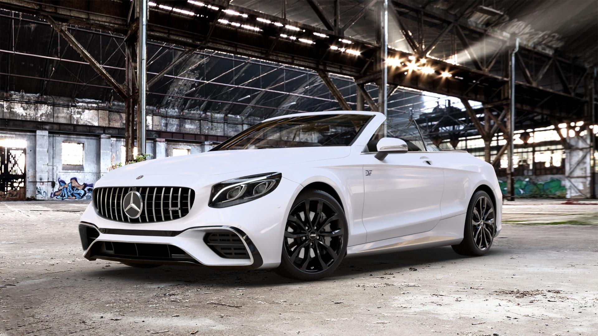 AUTEC Uteca Schwarz Felge mit Reifen in 20Zoll Winterfelge Alufelge auf weissem Mercedes S-Klasse Cabrio Typ 217 5,5l S 63 AMG 4Matic 430kW (585 PS) 6,0l 65 463kW (630 Facelift 4,0l 450kW (612 ⬇️ mit 15mm Tieferlegung ⬇️ Old Industrial Hall_max_5300mm_2024 Frontansicht_1