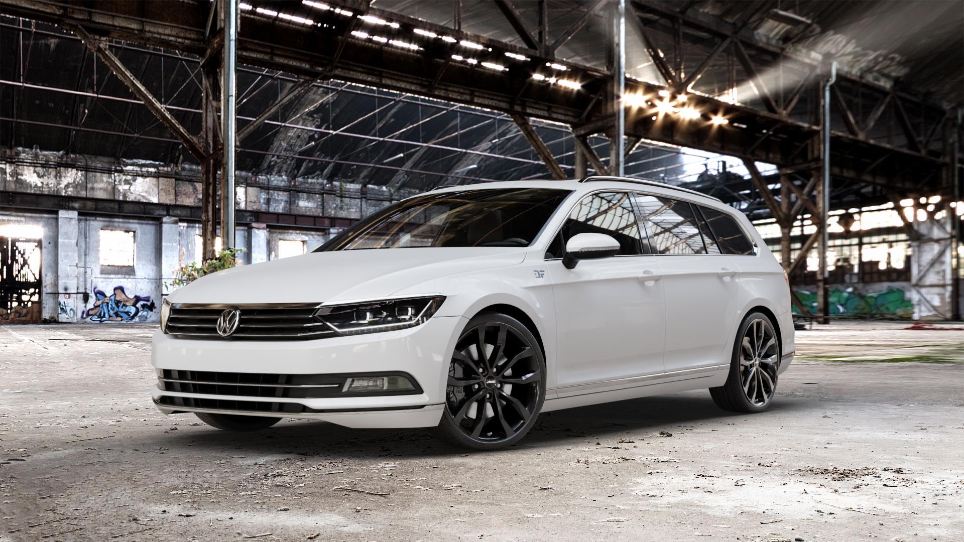 AUTEC Uteca Schwarz Felge mit Reifen in 20Zoll Winterfelge Alufelge auf weissem Volkswagen (VW) Passat 3C/B8 Limousine Variant ⬇️ mit 15mm Tieferlegung ⬇️ Old Industrial Hall_max_5300mm_2024 Frontansicht_1