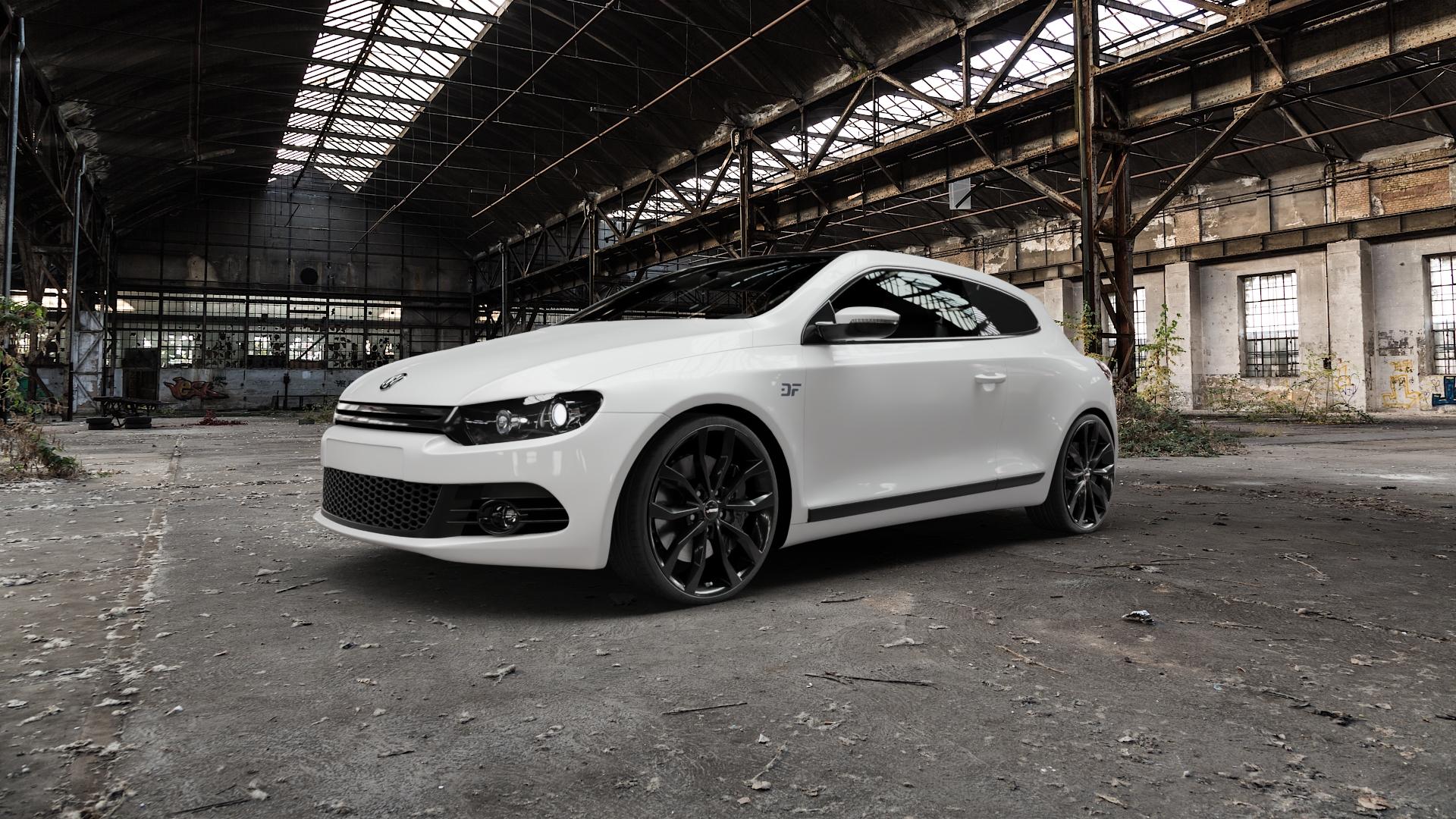 AUTEC Uteca Schwarz Felge mit Reifen in 20Zoll Winterfelge Alufelge auf weissem Volkswagen (VW) Scirocco III Typ 13 ⬇️ mit 15mm Tieferlegung ⬇️ Old Industrial Hall_max5000mm_2022 Frontansicht_1