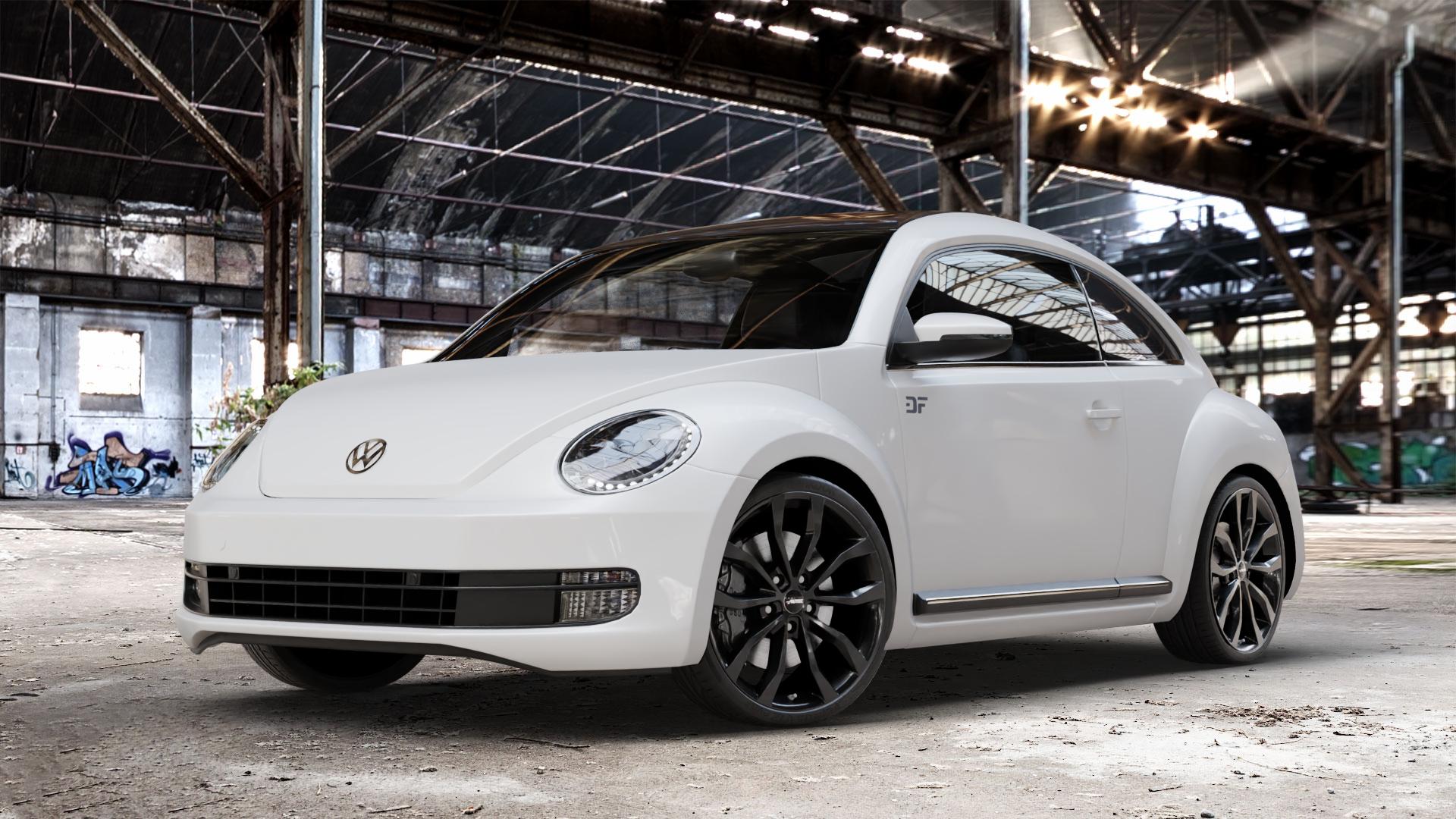 AUTEC Uteca Schwarz Felge mit Reifen in 20Zoll Winterfelge Alufelge auf weissem Volkswagen (VW) The Beetle Typ 16 ⬇️ mit 15mm Tieferlegung ⬇️ Old Industrial Hall_max_4400mm_2024 Frontansicht_1