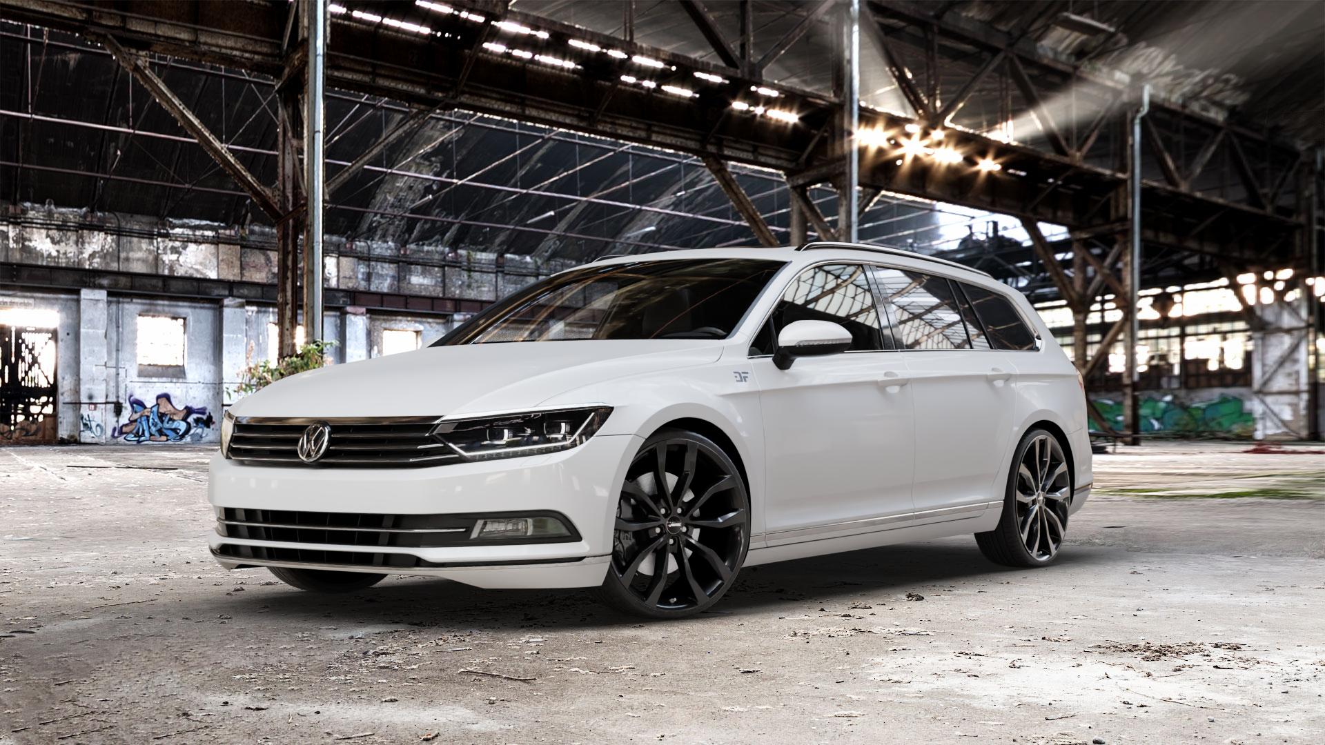 AUTEC Uteca Schwarz Felge mit Reifen in 21Zoll Winterfelge Alufelge auf weissem Volkswagen (VW) Passat 3C/B8 Limousine Variant ⬇️ mit 15mm Tieferlegung ⬇️ Old Industrial Hall_max_5300mm_2024 Frontansicht_1